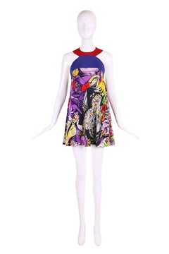 1992 Gianni Versace Couture Mini Abito in seta multicolore con stampa Chagall