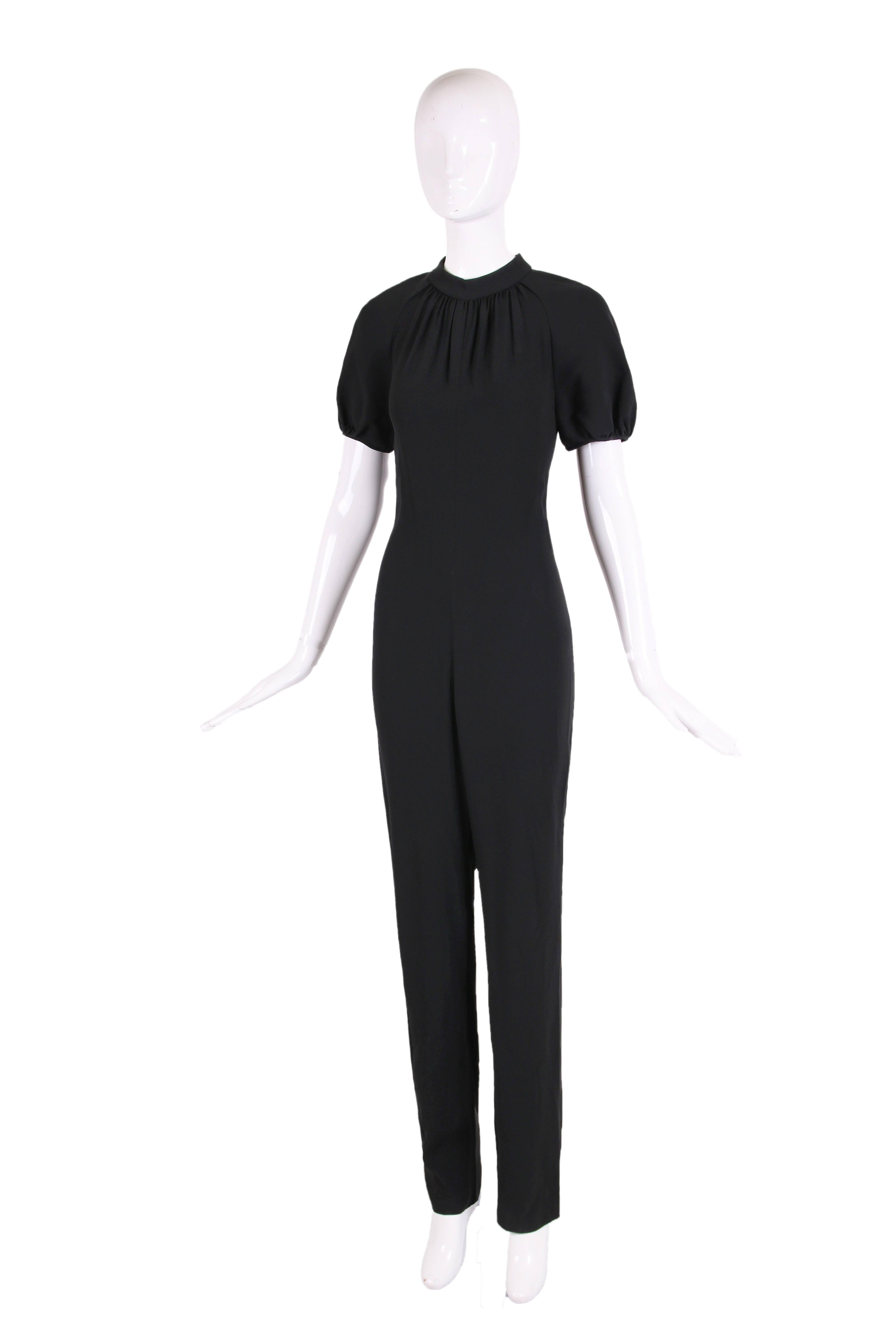 Yves Saint Laurent YSL Schwarzer Krepp-Overall mit Spitzen-Illusion-Back-Paneel, 2012  im Zustand „Hervorragend“ im Angebot in Studio City, CA