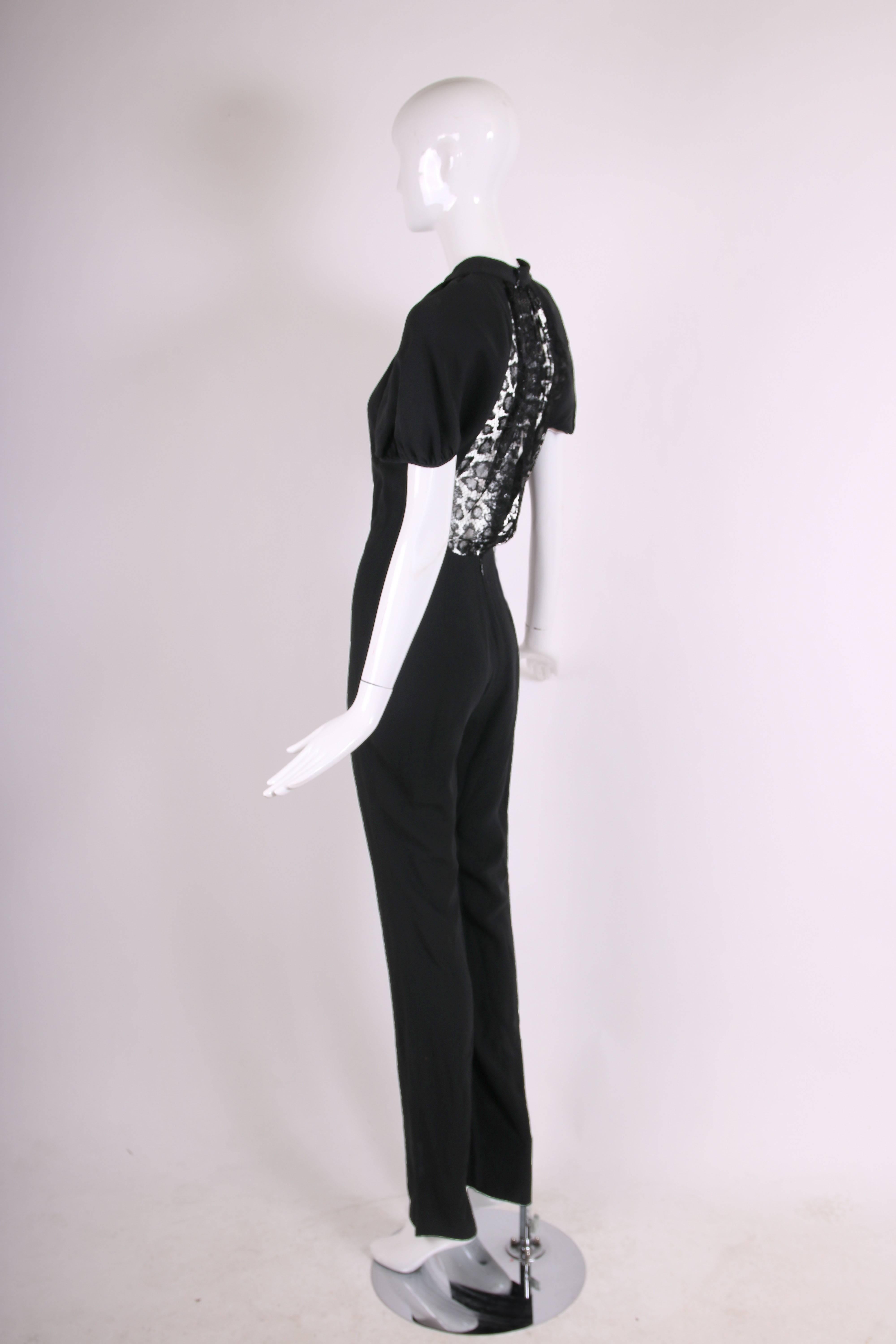 Noir Yves Saint Laurent YSL Combinaison en crêpe noir avec panneau arrière en dentelle à effet d'illusion, 2012  en vente