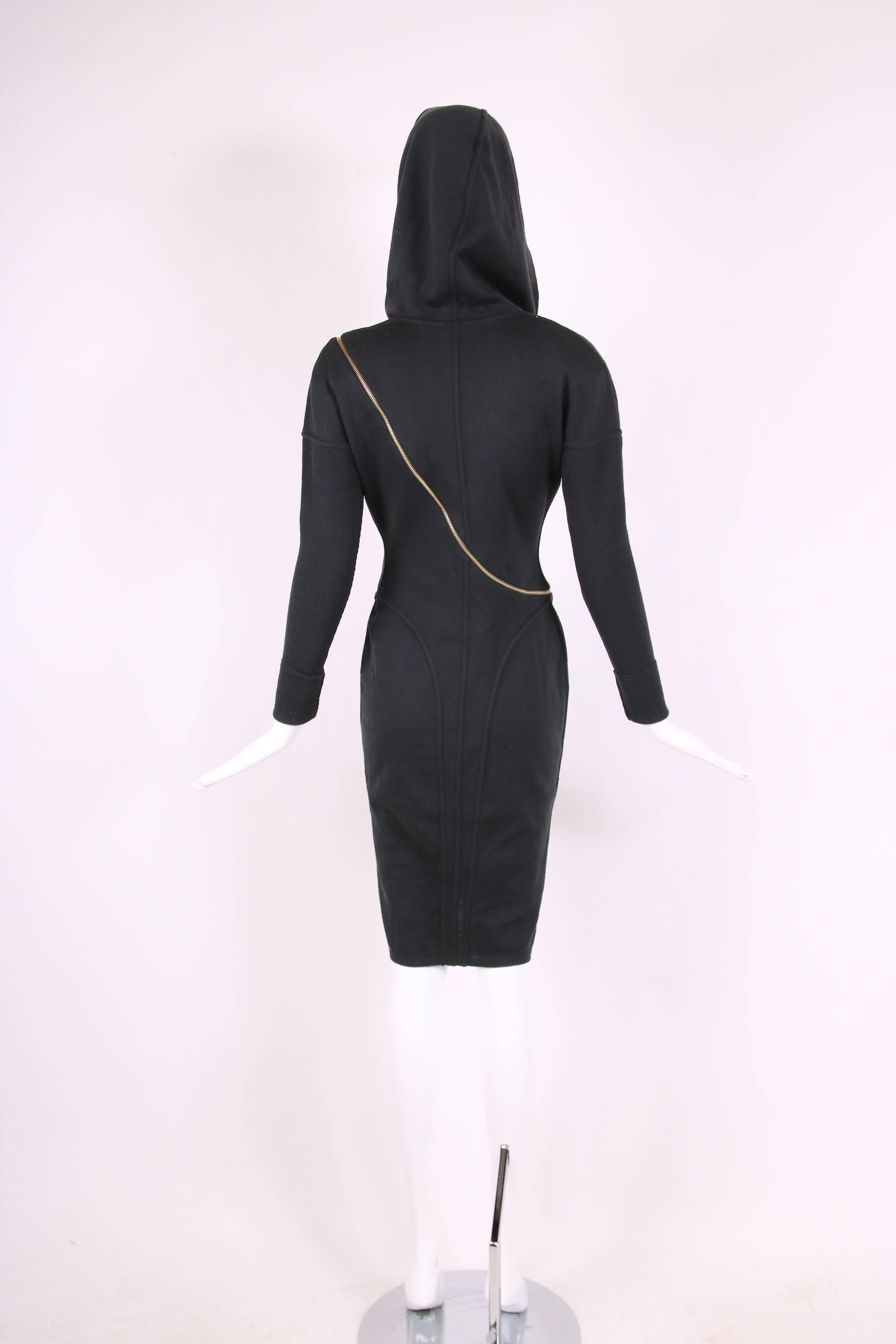 Alaia Museum Quality Black Hooded And Zippered Bodycon Dress, 1986 In Excellent Condition In Studio City, CA