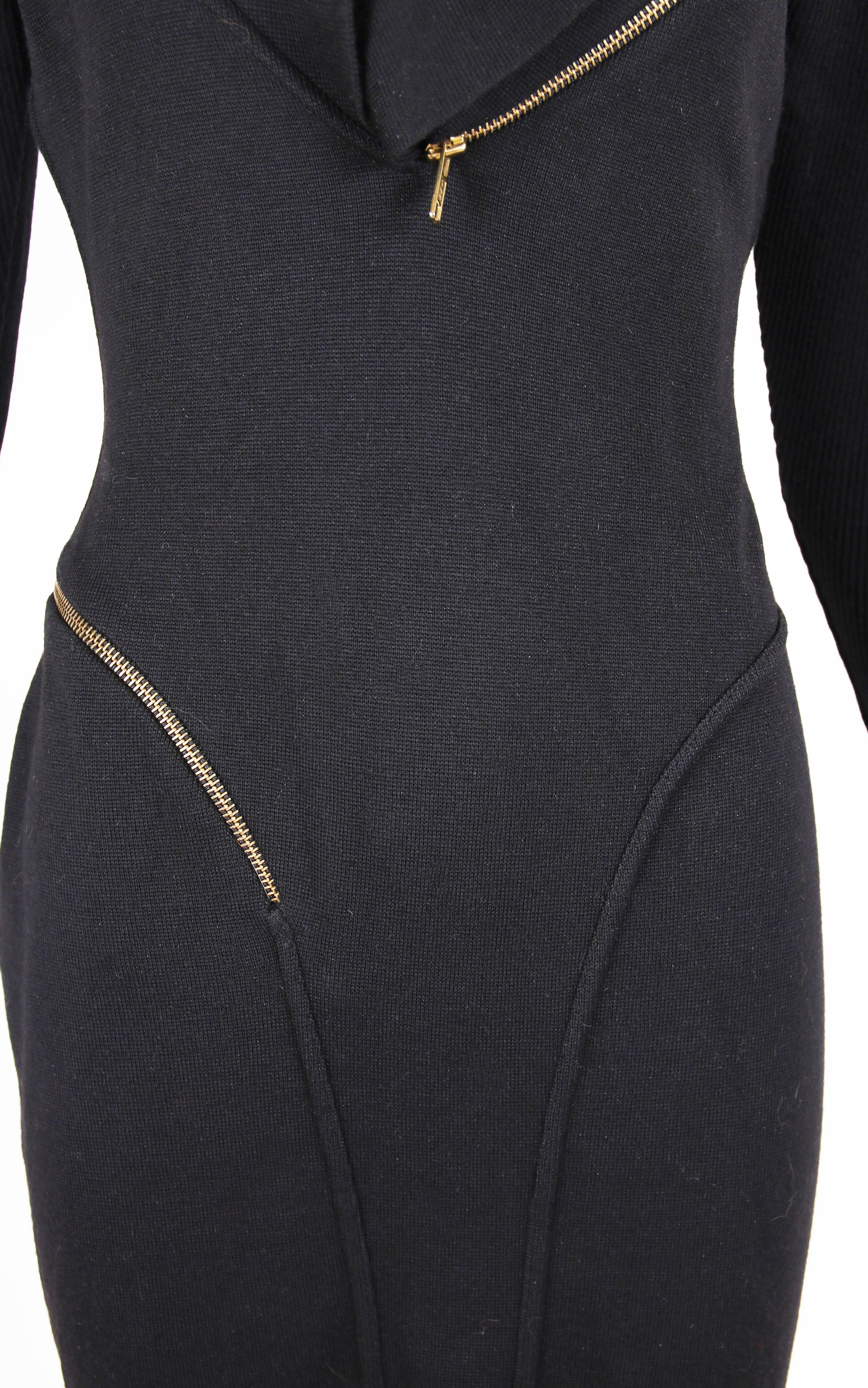 Women's Alaia Museum Quality Black Hooded And Zippered Bodycon Dress, 1986