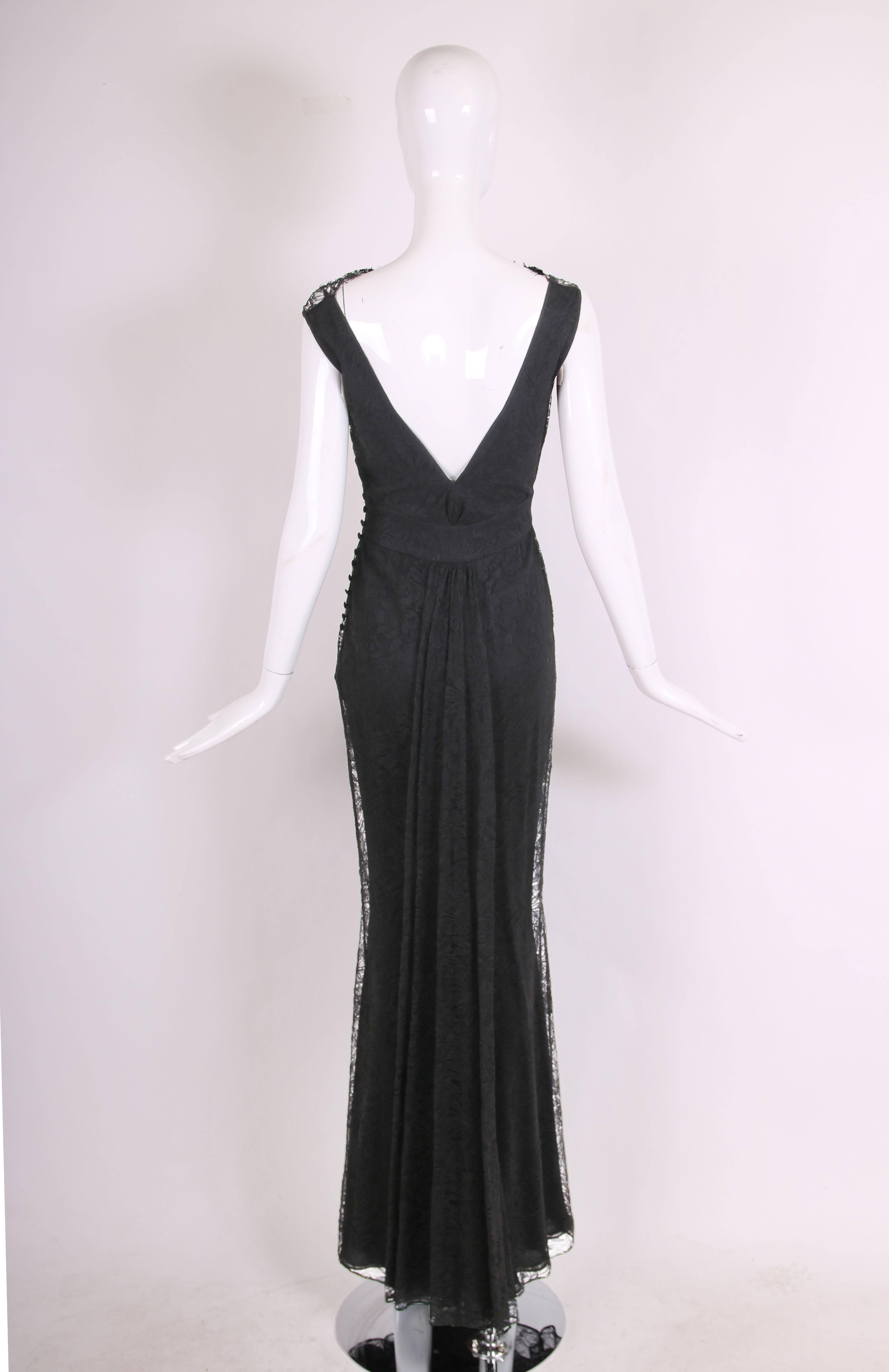 John Galliano Black Lace Cowl Neck Gown with Mermaid Hem In Excellent Condition In Studio City, CA