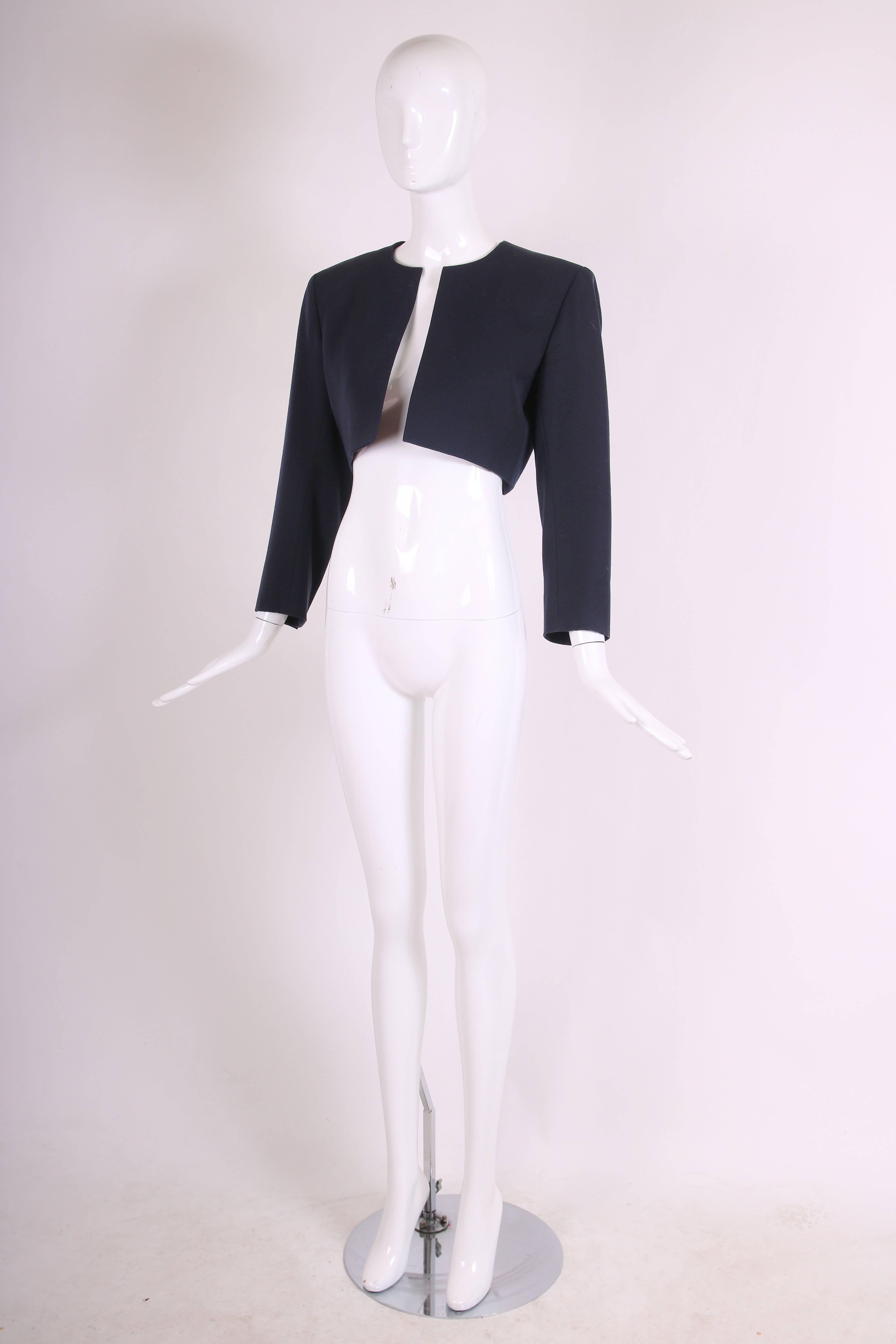 Yves Saint Laurent YSL Black Open Front Cropped Jacket Bolero, 1970s  In Excellent Condition In Studio City, CA