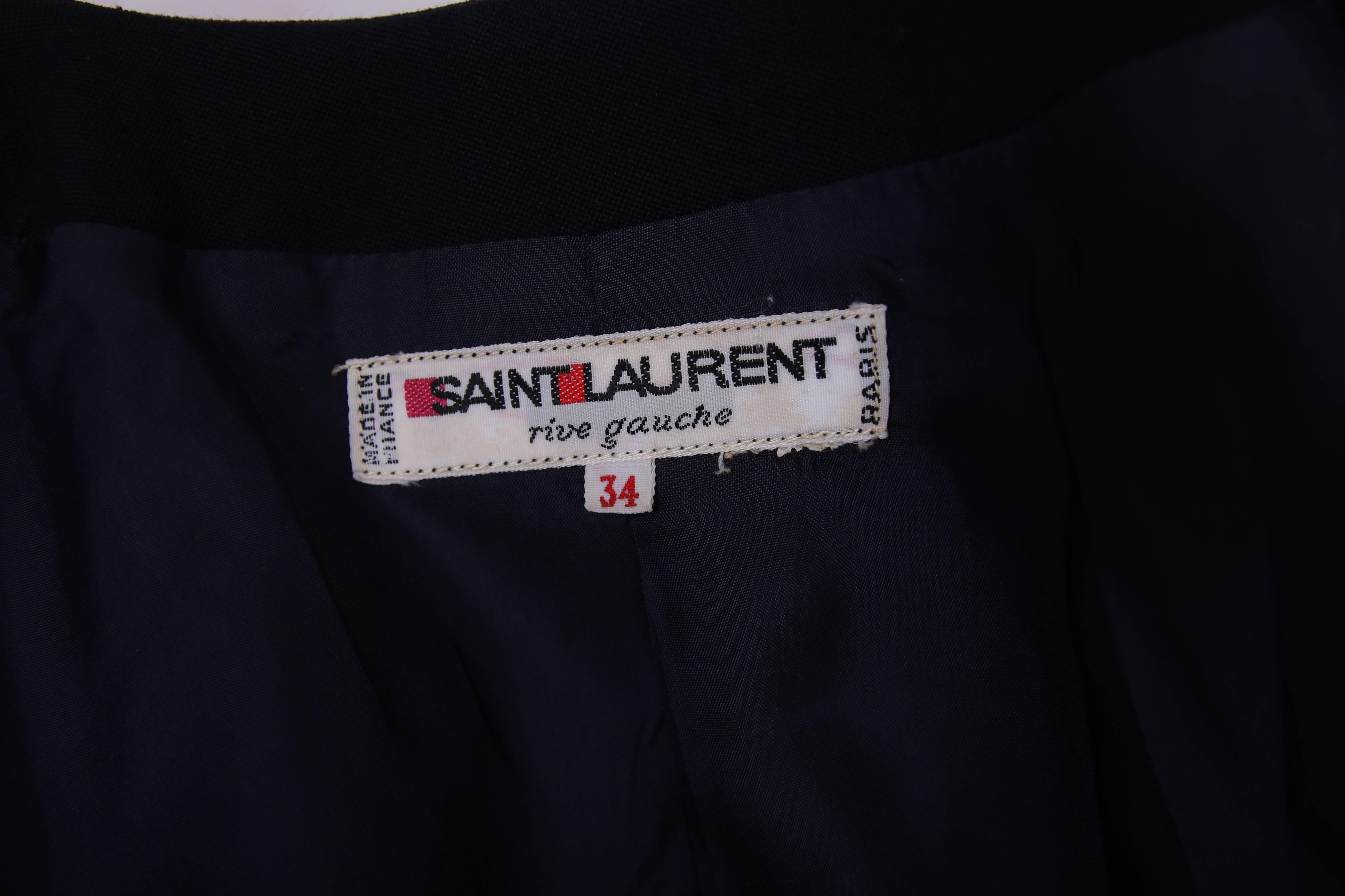 Yves Saint Laurent YSL Black Open Front Cropped Jacket Bolero, 1970s  3