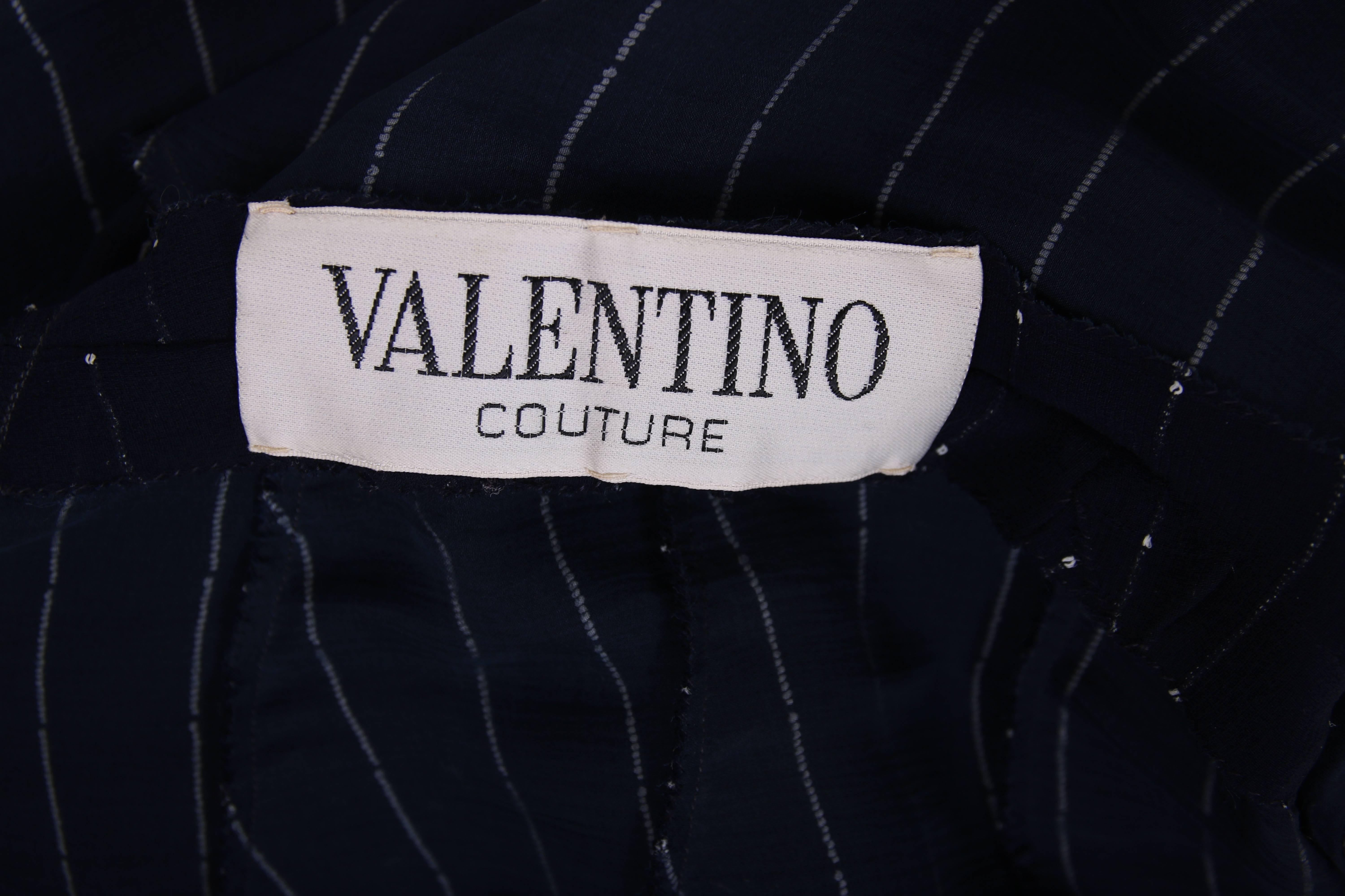 Valentino Haute Couture Navy Blue Silk Ruffle Trim Day Dress, 1970s  2