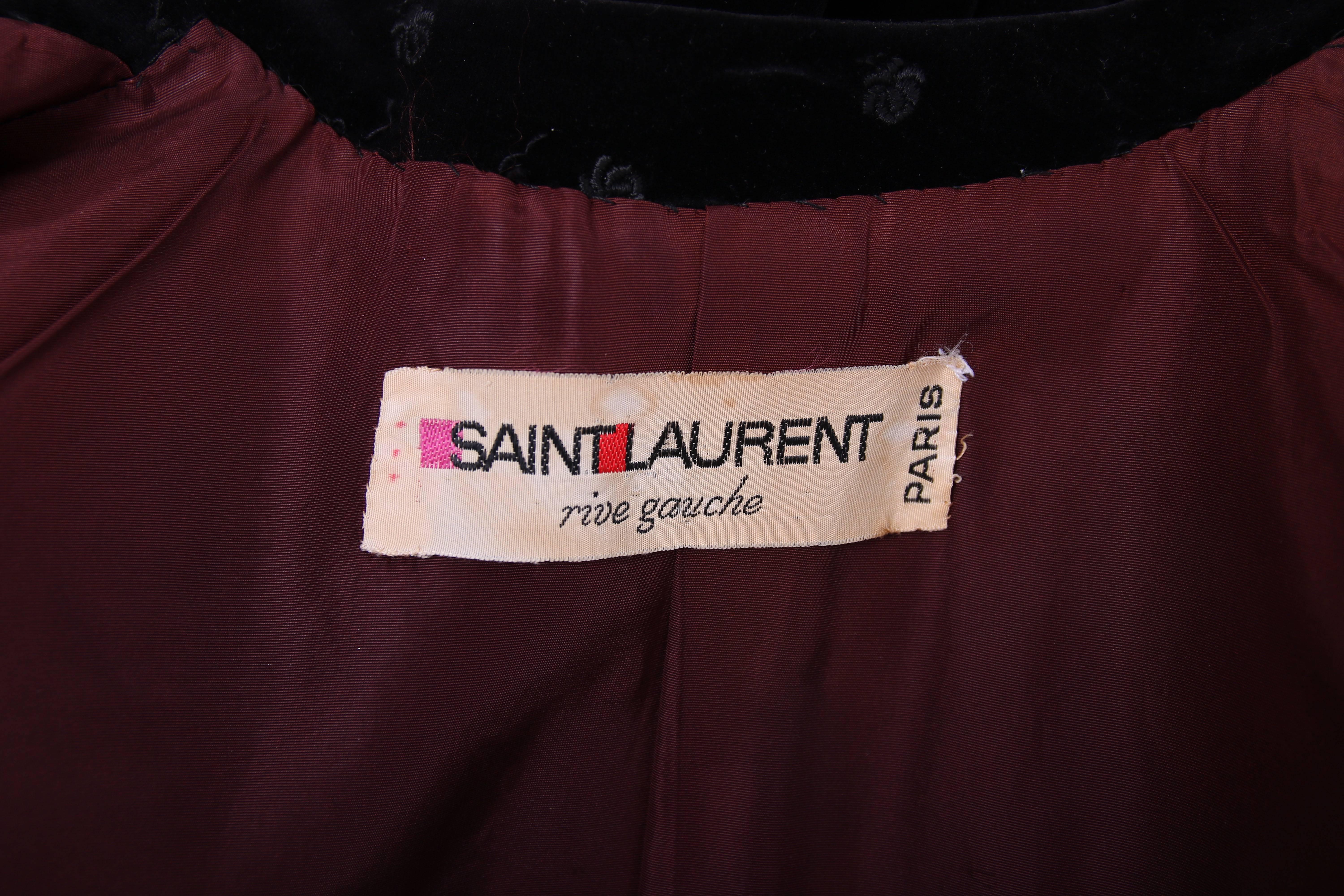 Women's Yves Saint Laurent YSL Black Velvet Rose Print Jacket Blazer, 1970s 