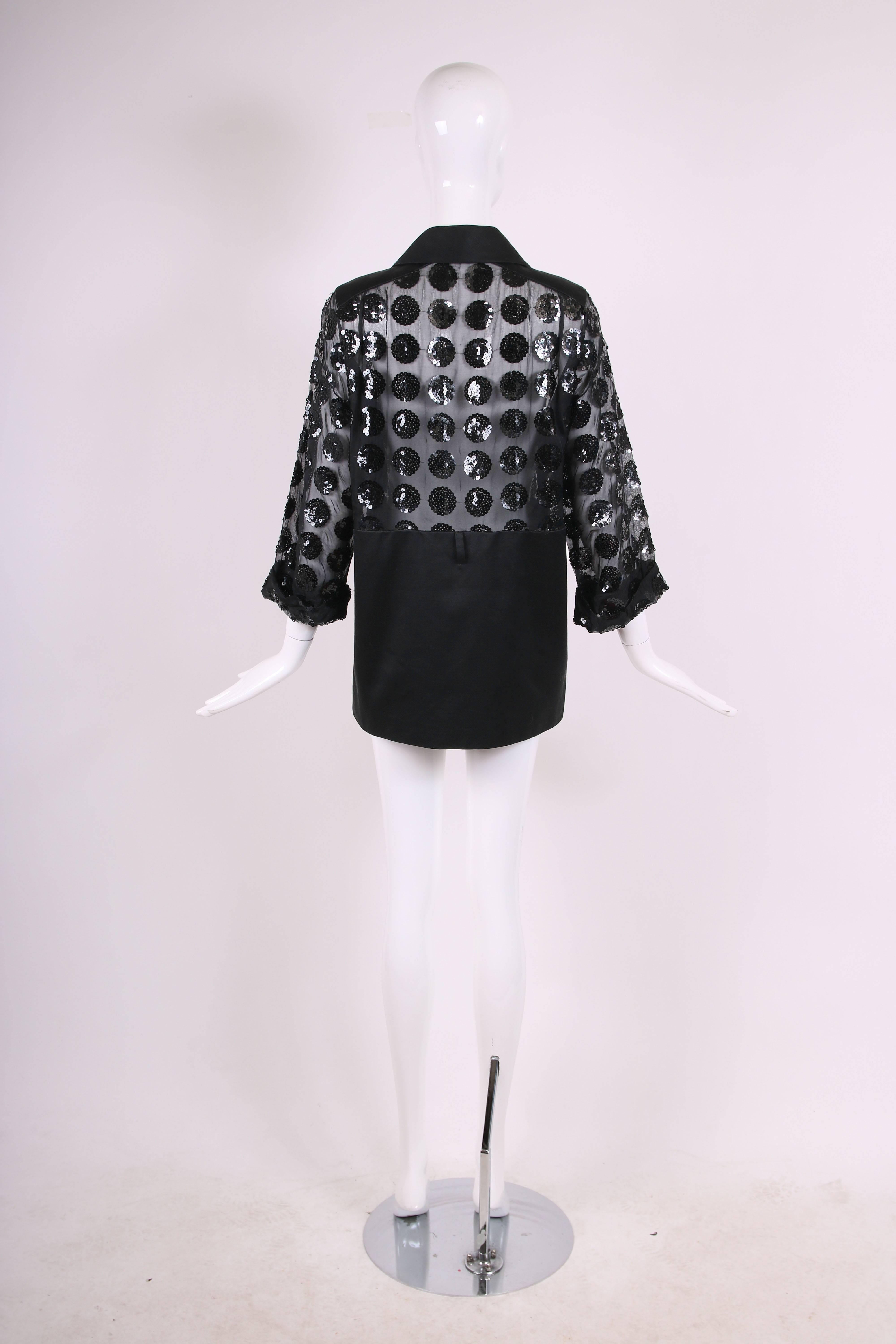 Courreges Black Mini Dress with Sheer Bodice and Pattern of Circular Sequins 1