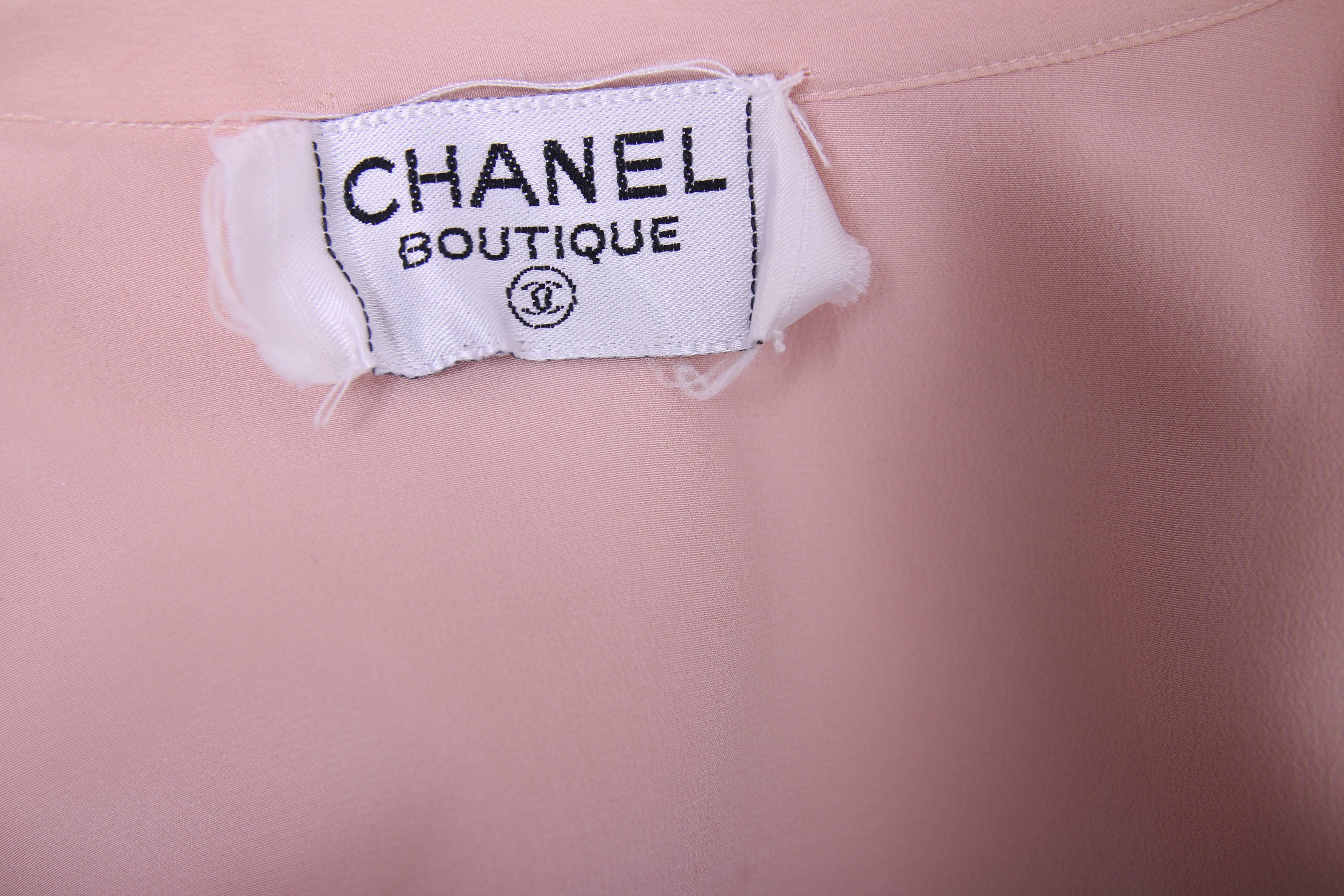 Women's Vintage Chanel Pale Pink Silk Blouse W/Gold-toned CC Logo Buttons