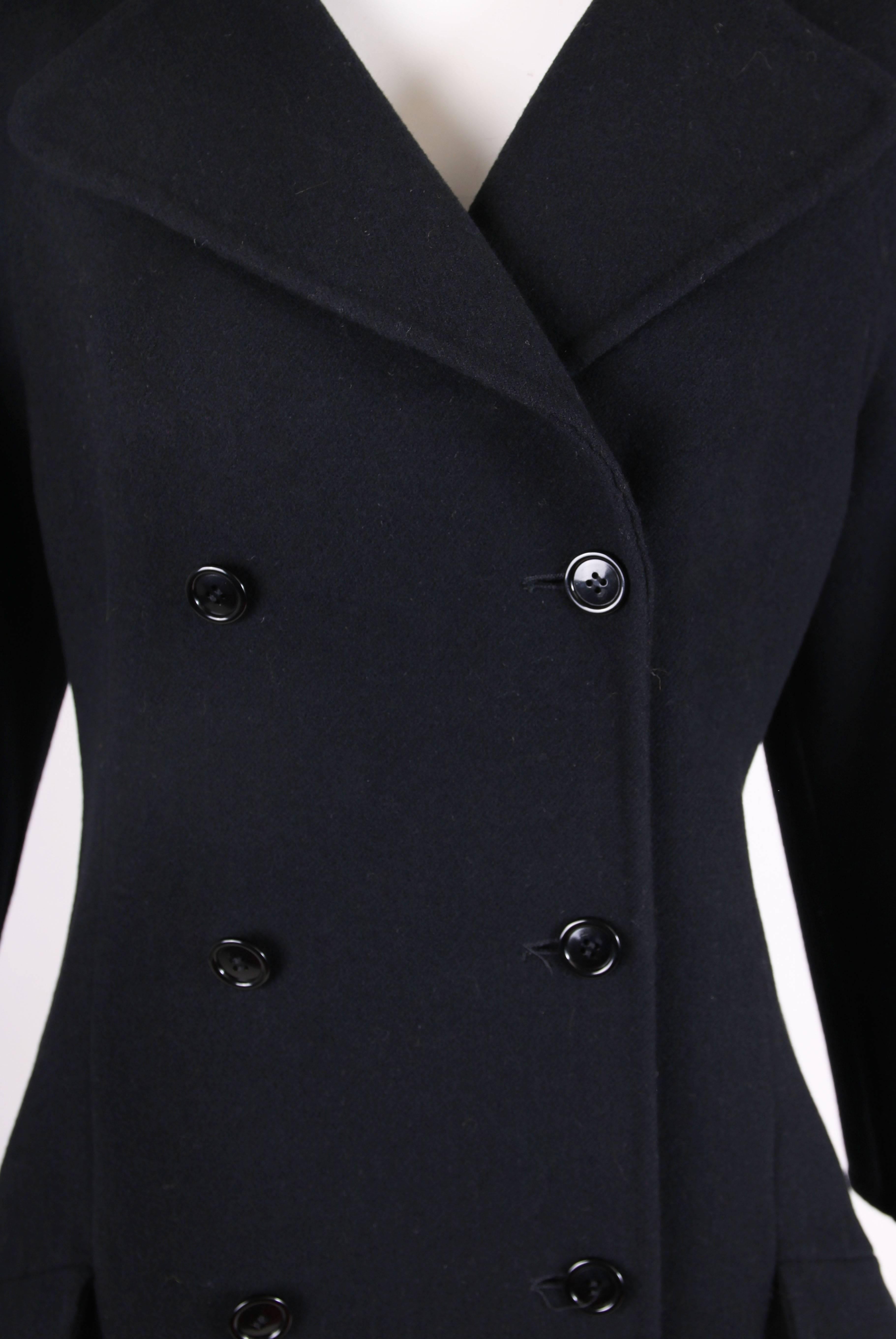 1970's Halston Double-Breasted Black Wool Coat In Excellent Condition In Studio City, CA