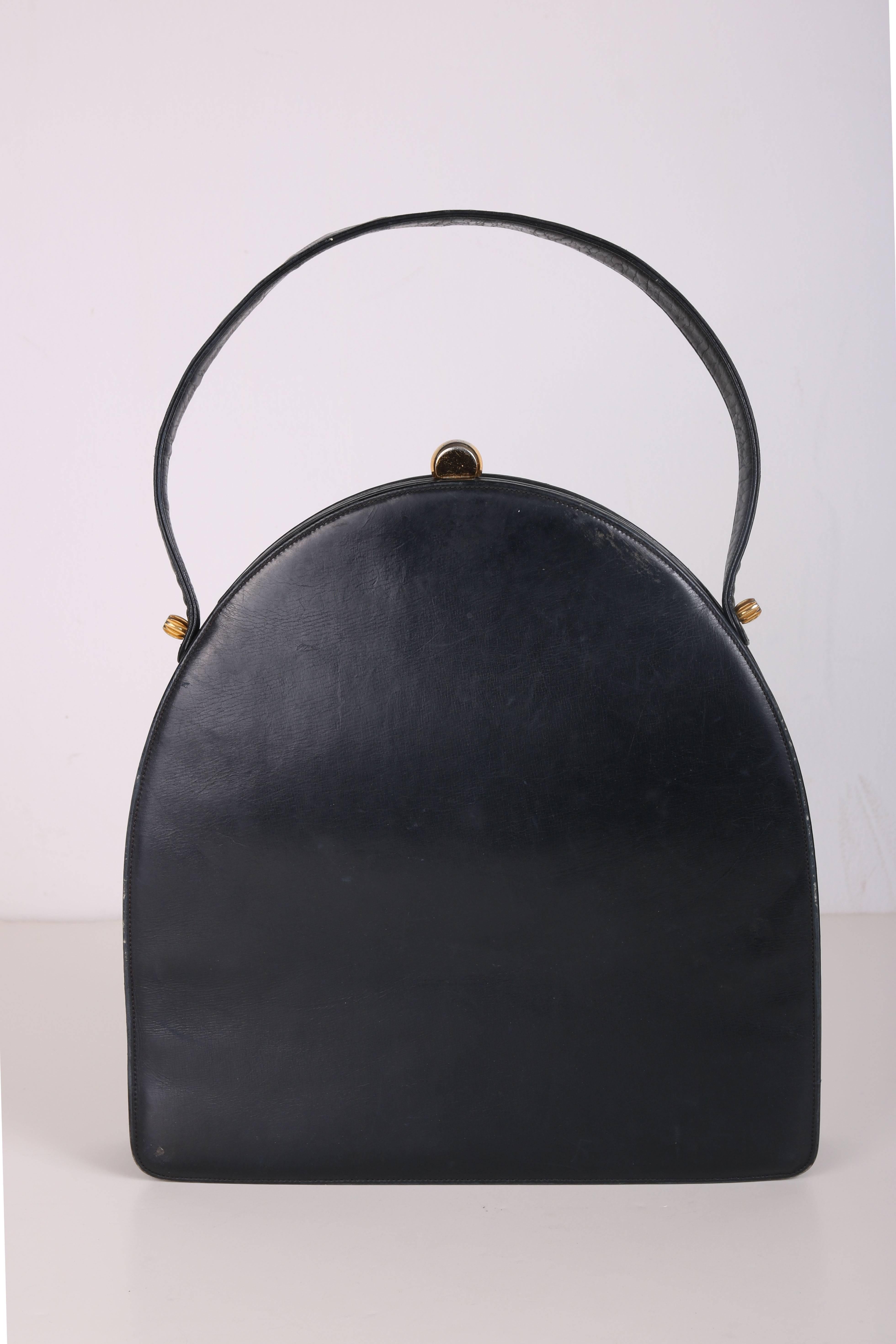 Women's Prestige Black Leather Destination Arched Handbag with City Names, 1960s