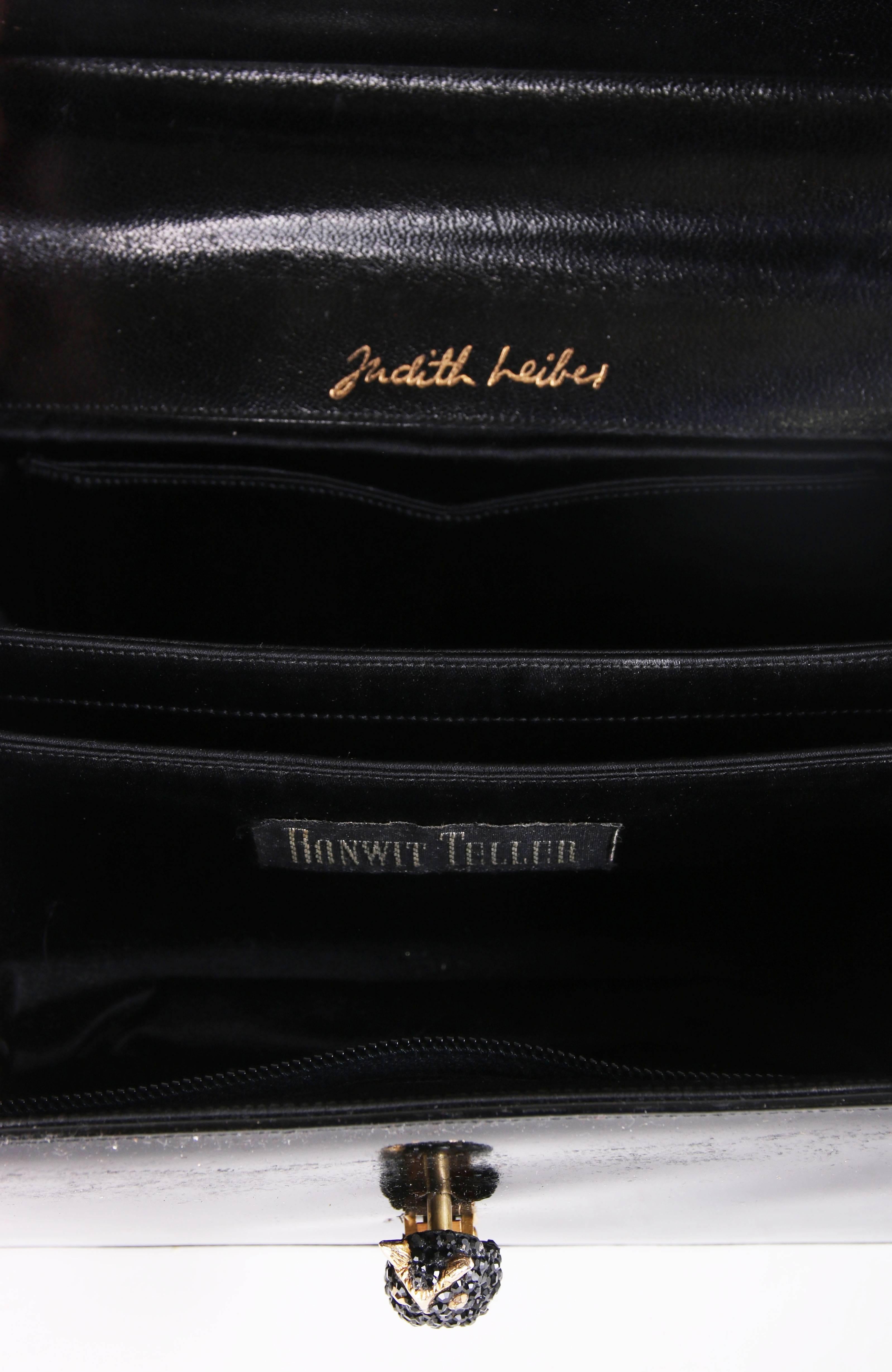Judith Leiber Vintage Black Patent Leather Clutch Handbag With Owl Clasp 1