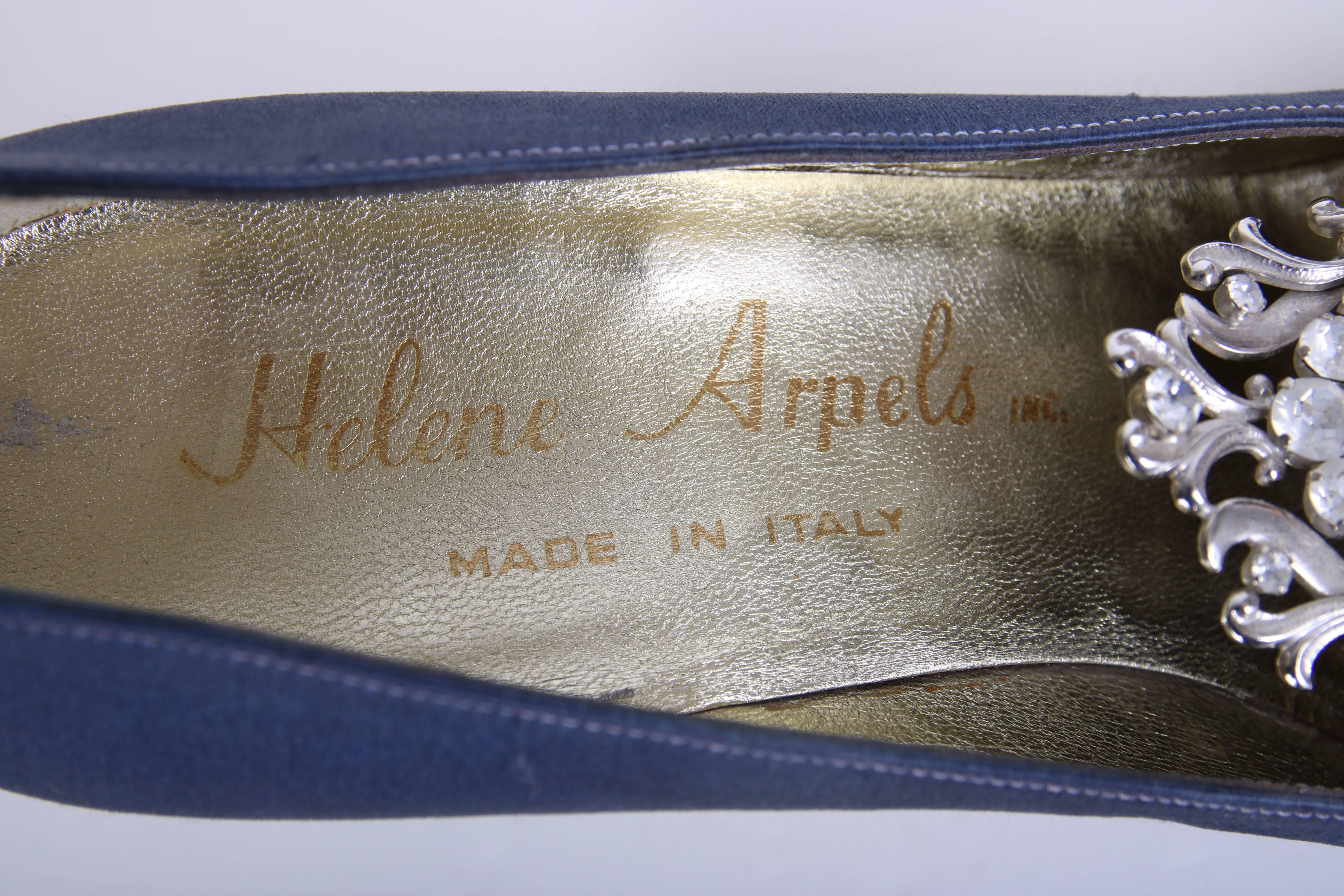 Women's Helene Arpels Custom Blue Silk Pumps with Jeweled Adornment at Toe