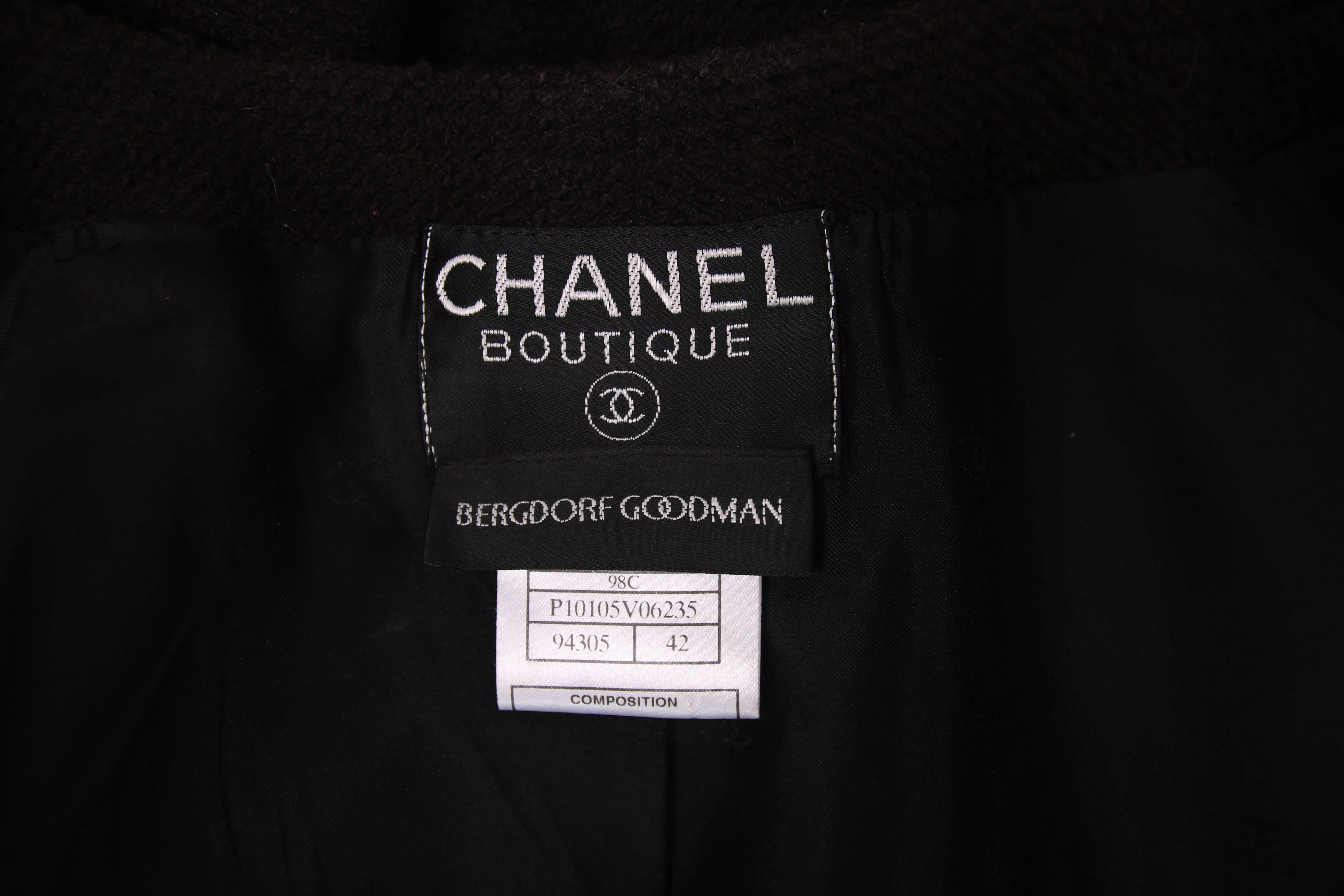 1998C Chanel Black Cotton Boucle Jacket w/Frontal Pockets & CC Logo Buttons 2