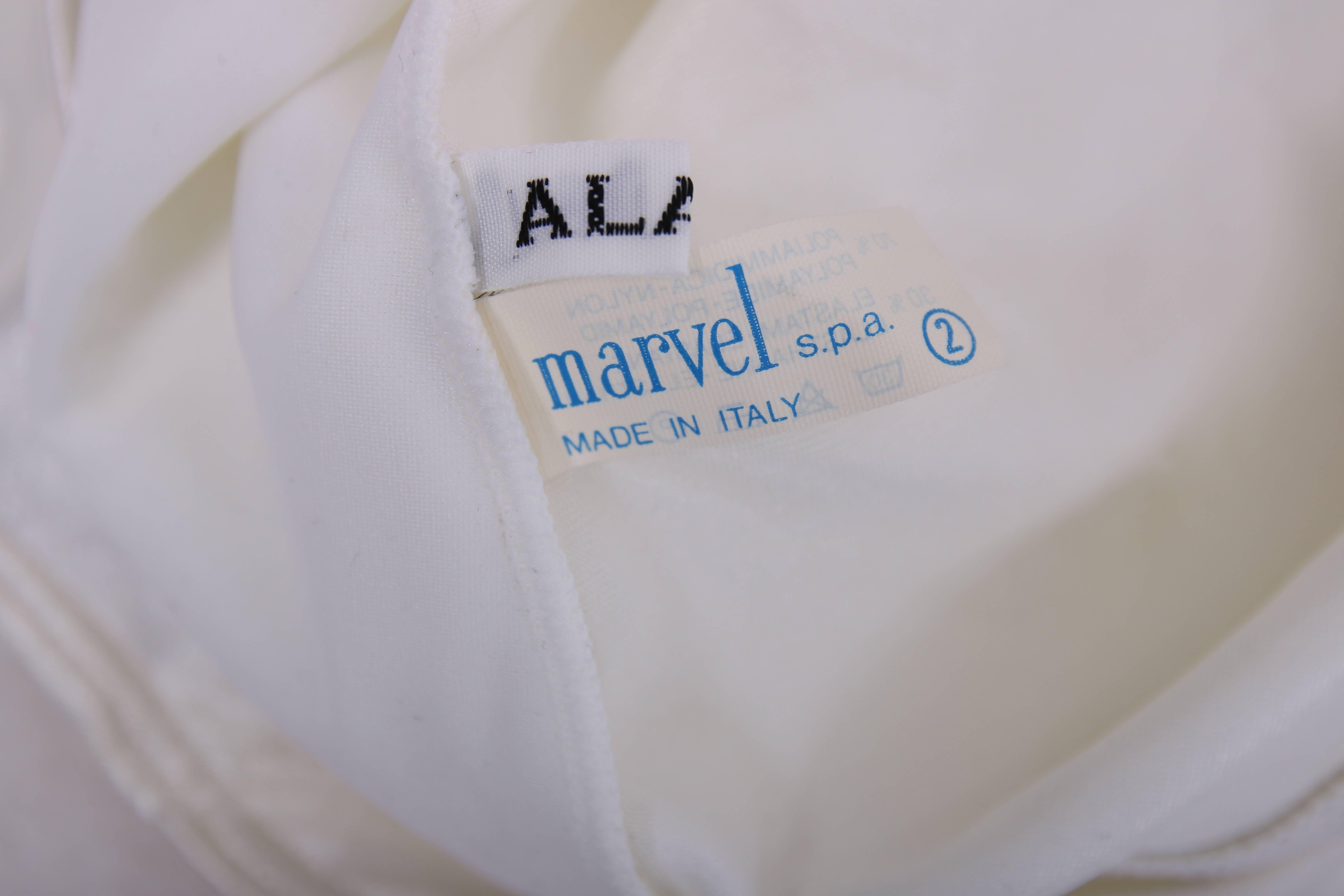 Azzedine Alaia White Satin Stretch Bodysuit/Bathing suit   In Excellent Condition In Studio City, CA
