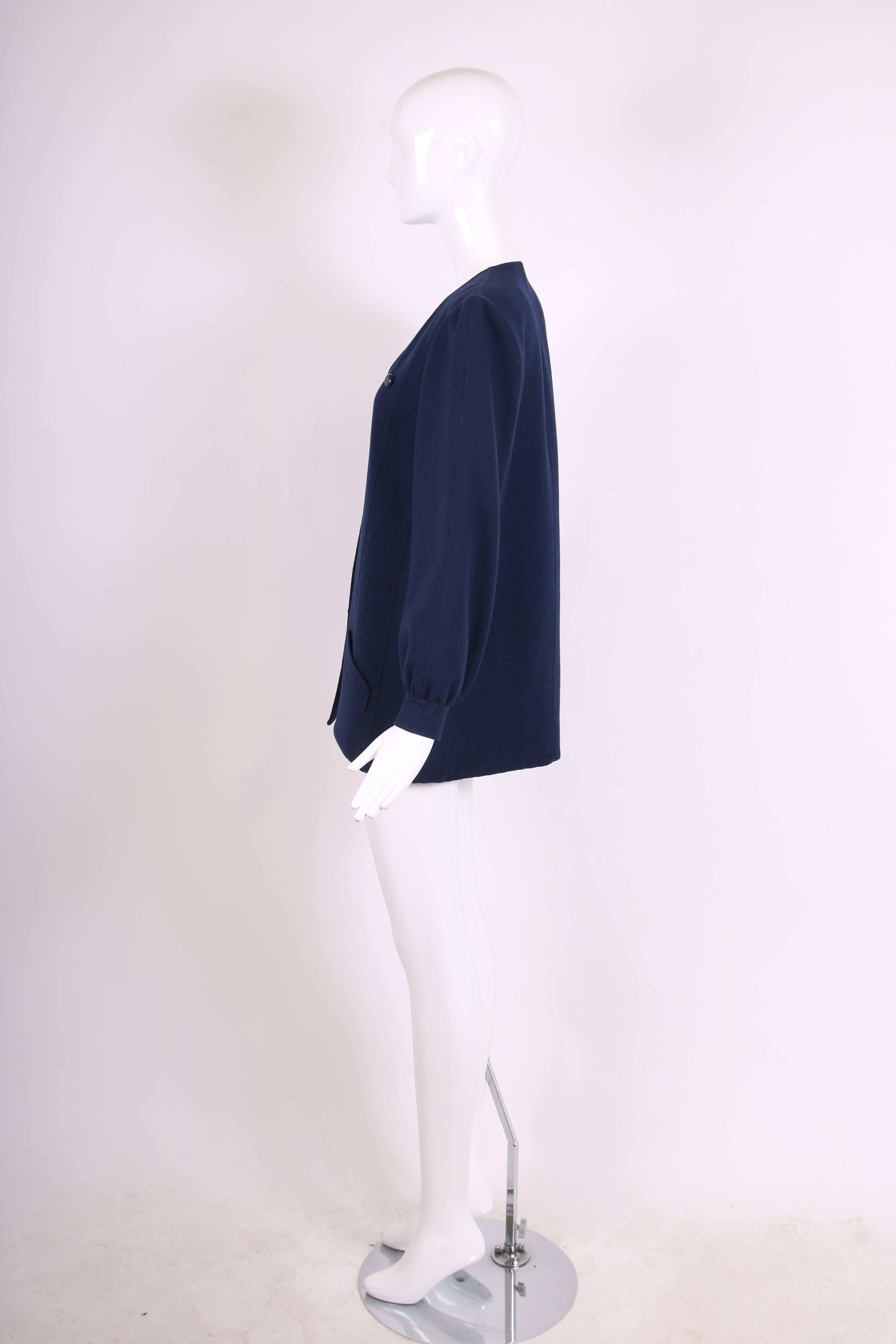 Andre Laug Navy Melton Wool Jacket Top, 1970s  In Excellent Condition In Studio City, CA