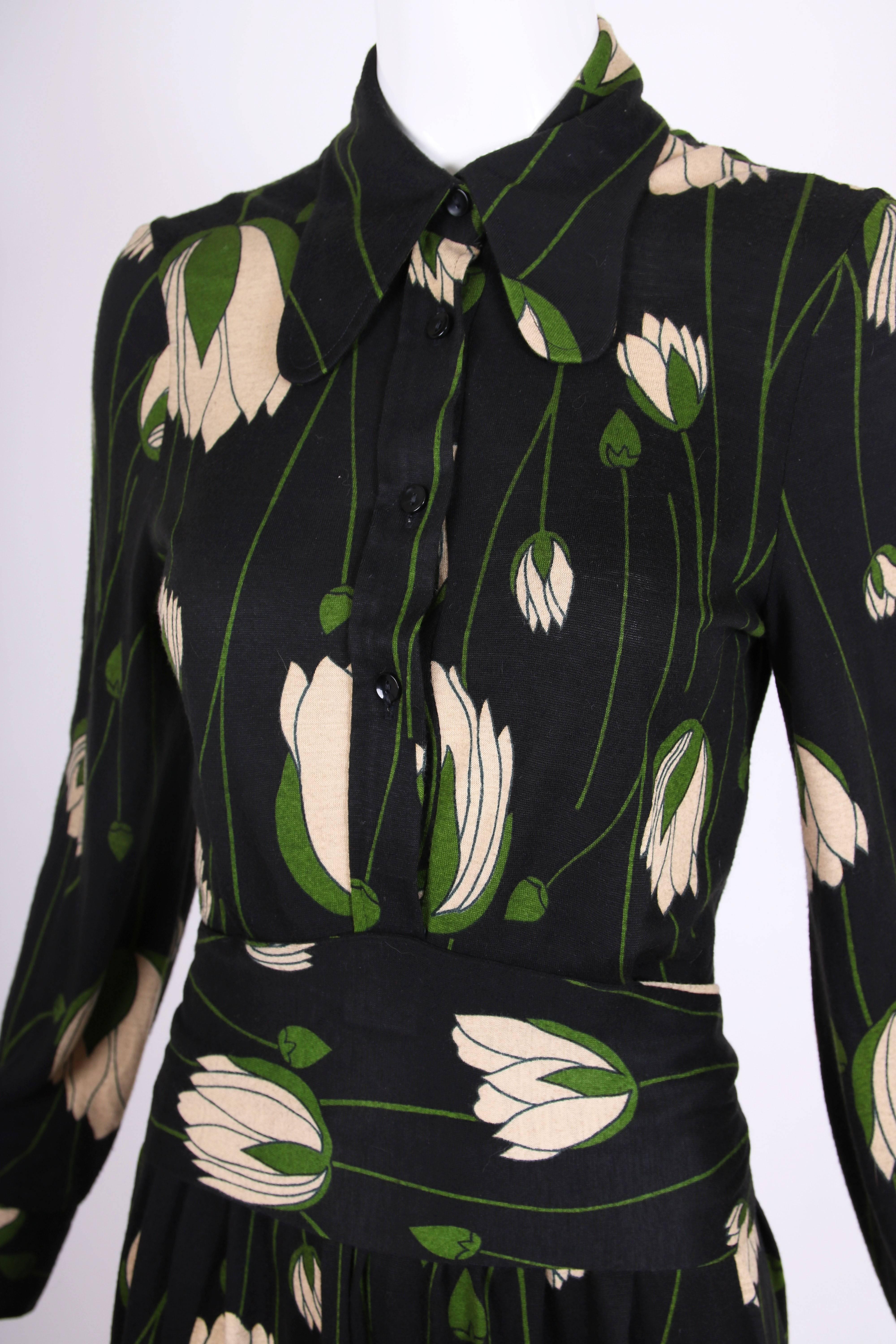 Diane Von Furstenberg Black Tulip Print Dress with Wrap Waist Ties, 1970s  3