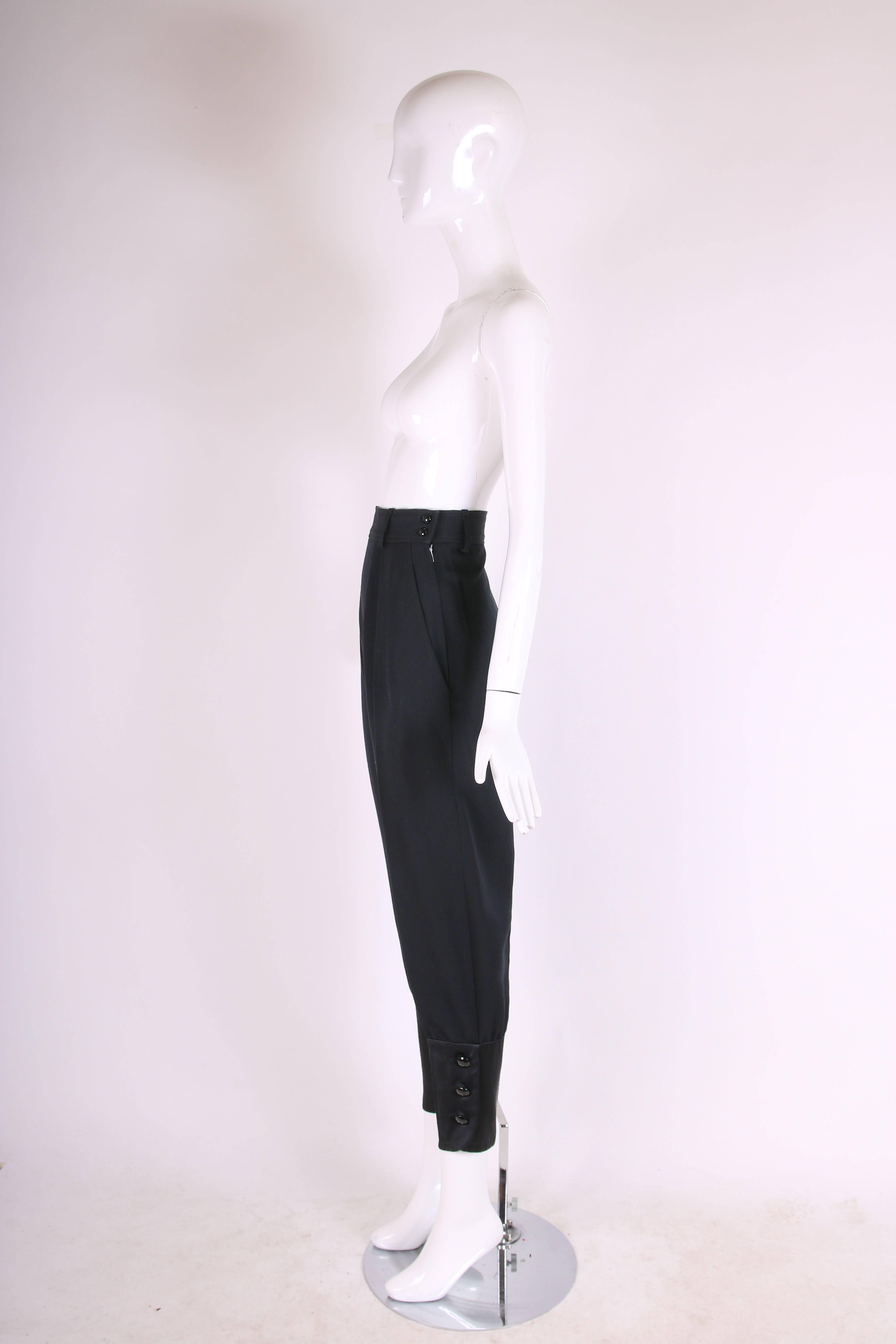Vintage Yves Saint Laurent YSL Black Tuxedo Pant w/Pegged Satin Cuffs In Excellent Condition In Studio City, CA