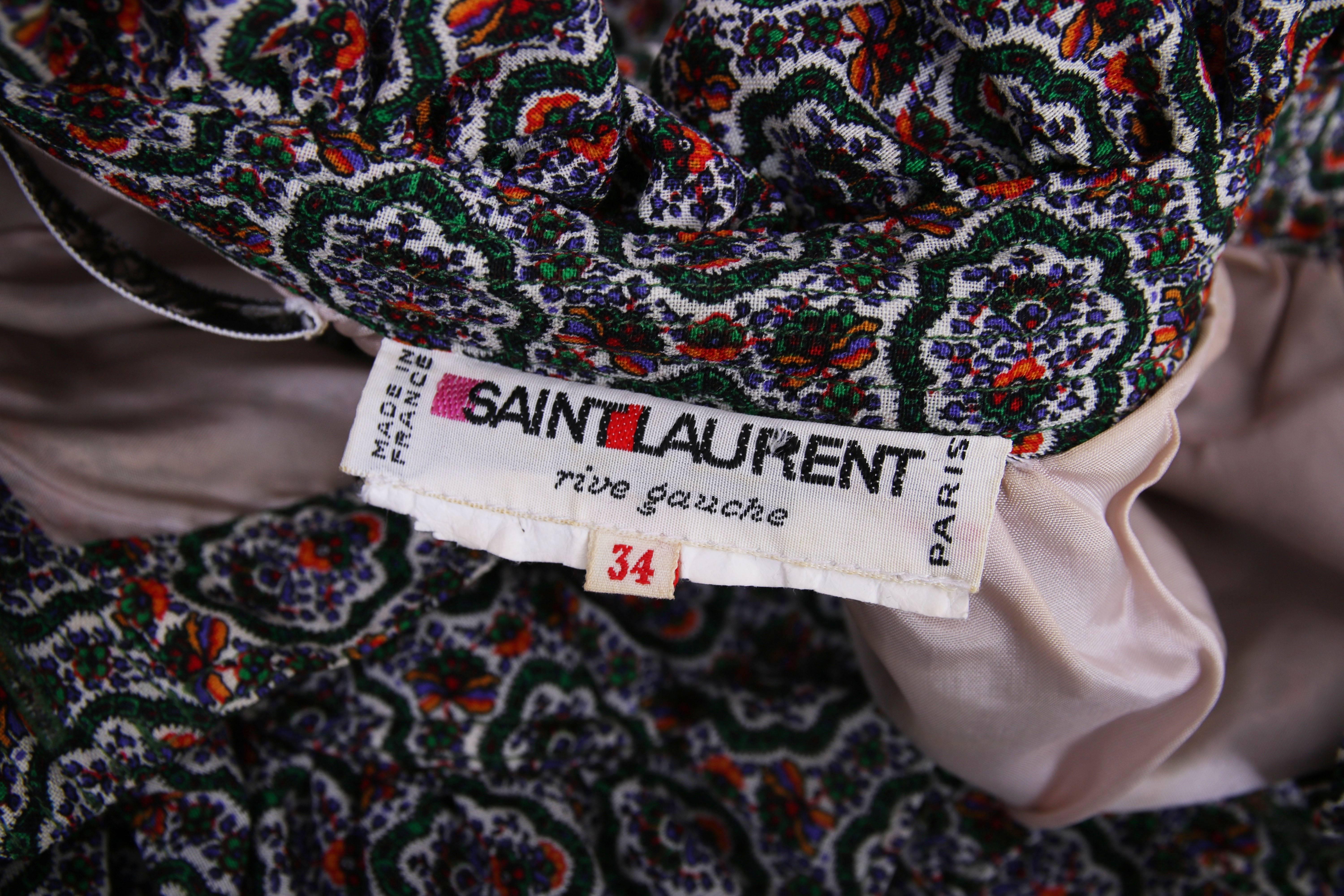 1970's Yves Saint Laurent YSL Printed Peasant Style Smock Dress w/Ruffle Trim 2