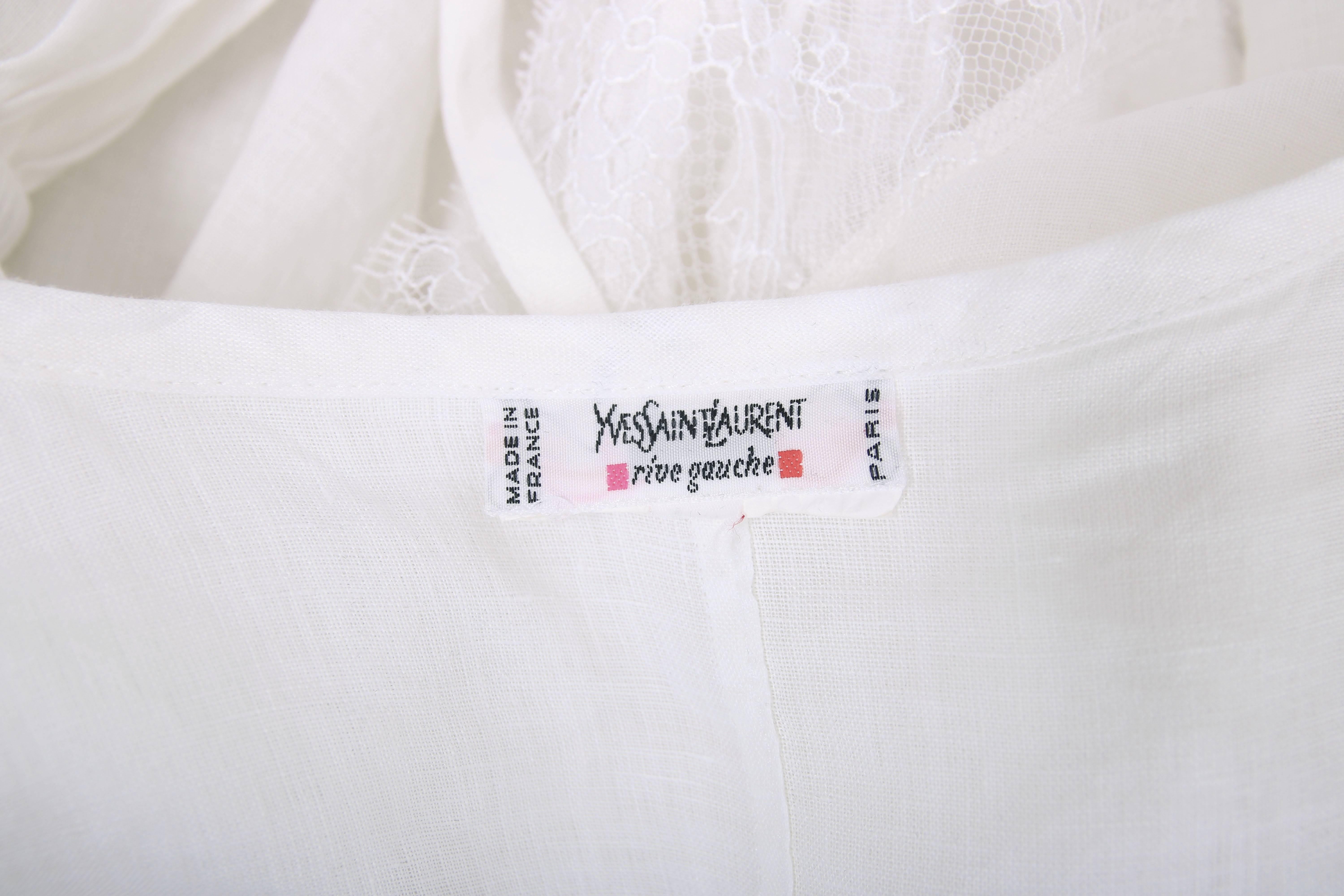 Women's Yves Saint Laurent YSL White Linen Poet Blouse with Open Front and Lace Trim For Sale