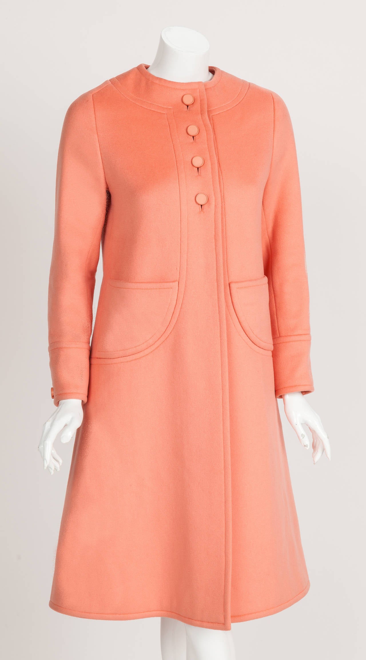 I'm a huge fan of Philippe Venet, who worked as Givenchy's master tailor until founding his own maison de haute couture in 1962. Since his garments are hard to find, I was thrilled to come across this circa 1970 salmon-colored, melton wool haute