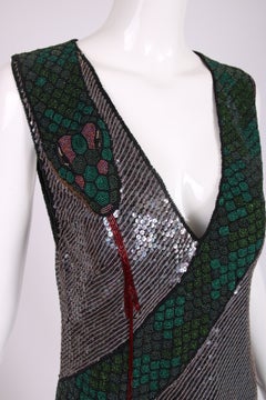 Krizia Beaded & Sequined Mini Dress w/Snake Motif