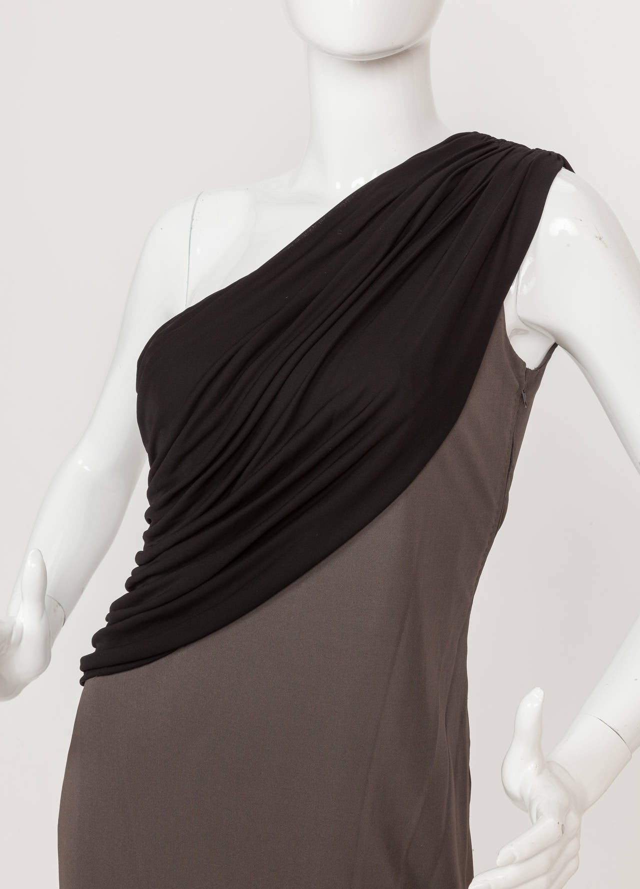 Gray Madame Gres Black & Grey Silk Jersey Dress w/Pleated Draped Bodice ca.1970's For Sale