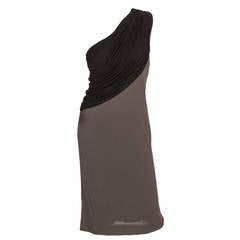 Madame Gres Black & Grey Silk Jersey Dress w/Pleated Draped Bodice ca.1970's