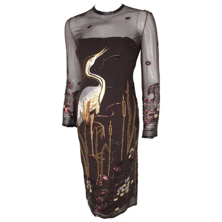 Guy Laroche Haute Couture Beaded & Embroidered Silk Cocktail Dress ...