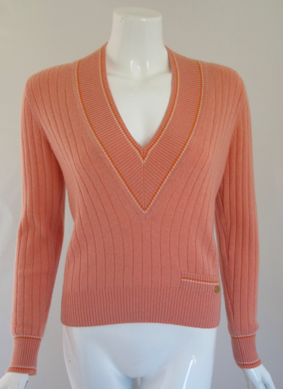 2001 Chanel 100% Cashmere Ribbed Tennis Sweater