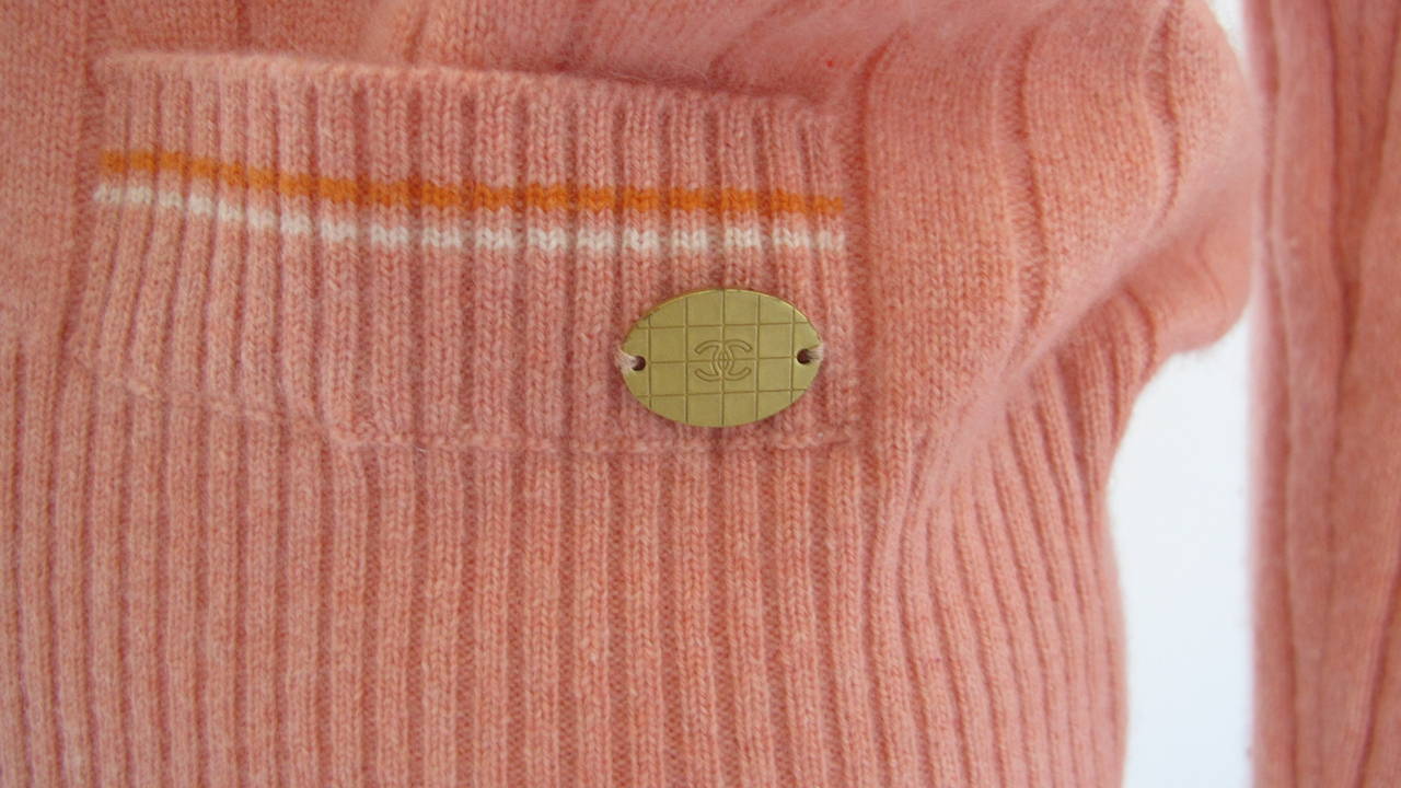 2001 Chanel 100% Cashmere Ribbed Tennis Sweater In Excellent Condition In Studio City, CA