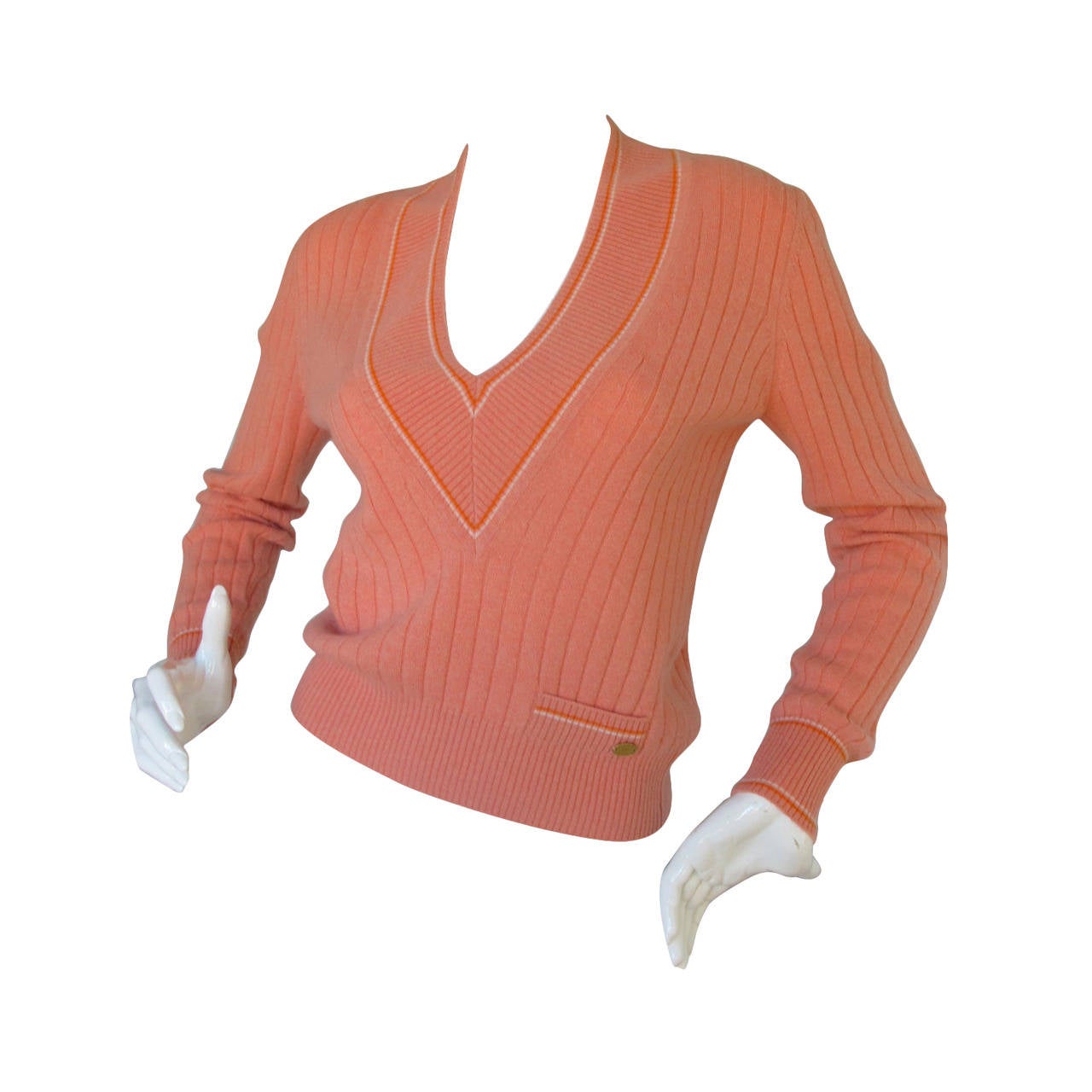 2001 Chanel 100% Cashmere Ribbed Tennis Sweater