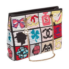 Rare Chanel Precious Symbols Needlepoint Shoulder Bag Shopper Tote