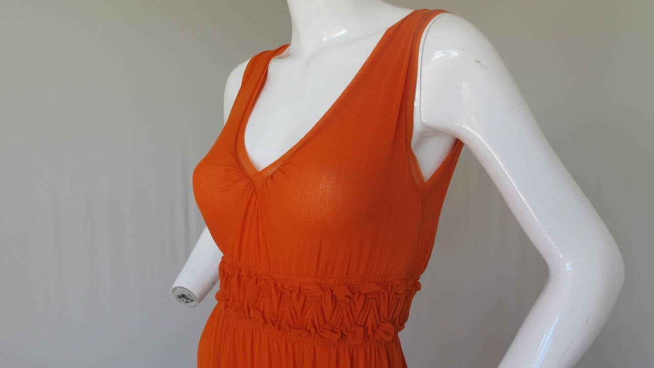 Jean Paul Gaultier Orange Sheer Dress w/Deep V-Neckline & Ruched Waistline