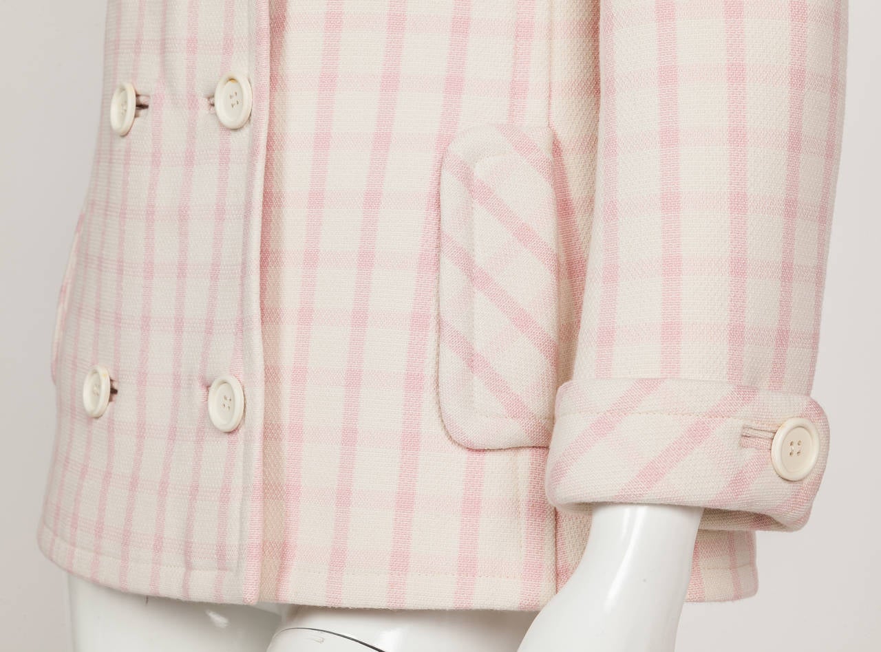 1968 Courrèges Pink & White Checked Double-Breasted Jacket 1
