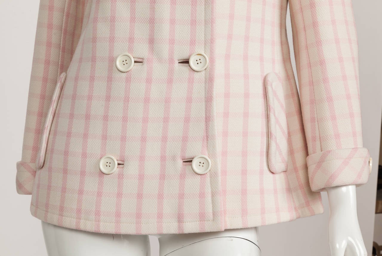 1968 Courrèges Pink & White Checked Double-Breasted Jacket 2