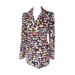 01A Chanel Double-Breasted Geometric Print Jacket Coat