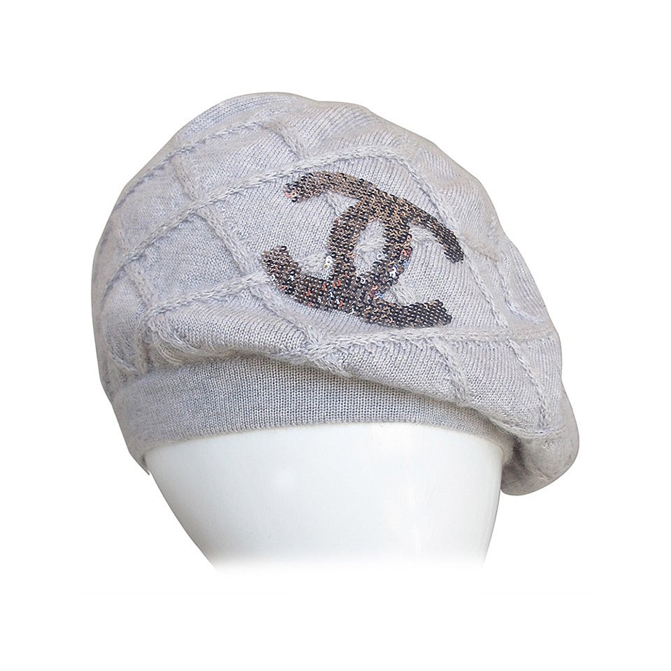 Chanel 100% Cashmere Beret Hat w/Chanel CC Sequined Logo at 1stDibs | chanel  beret, chanel cashmere beanie, chanel barrette hat
