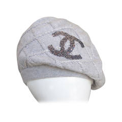 Vintage Chanel 100% Cashmere Beret Hat w/Chanel CC Sequined Logo