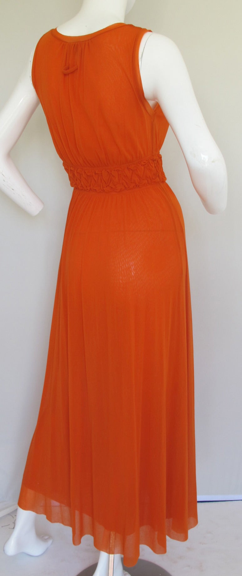 Red Jean Paul Gaultier Orange Sheer Dress w/Deep V-Neckline & Ruched Waistline For Sale