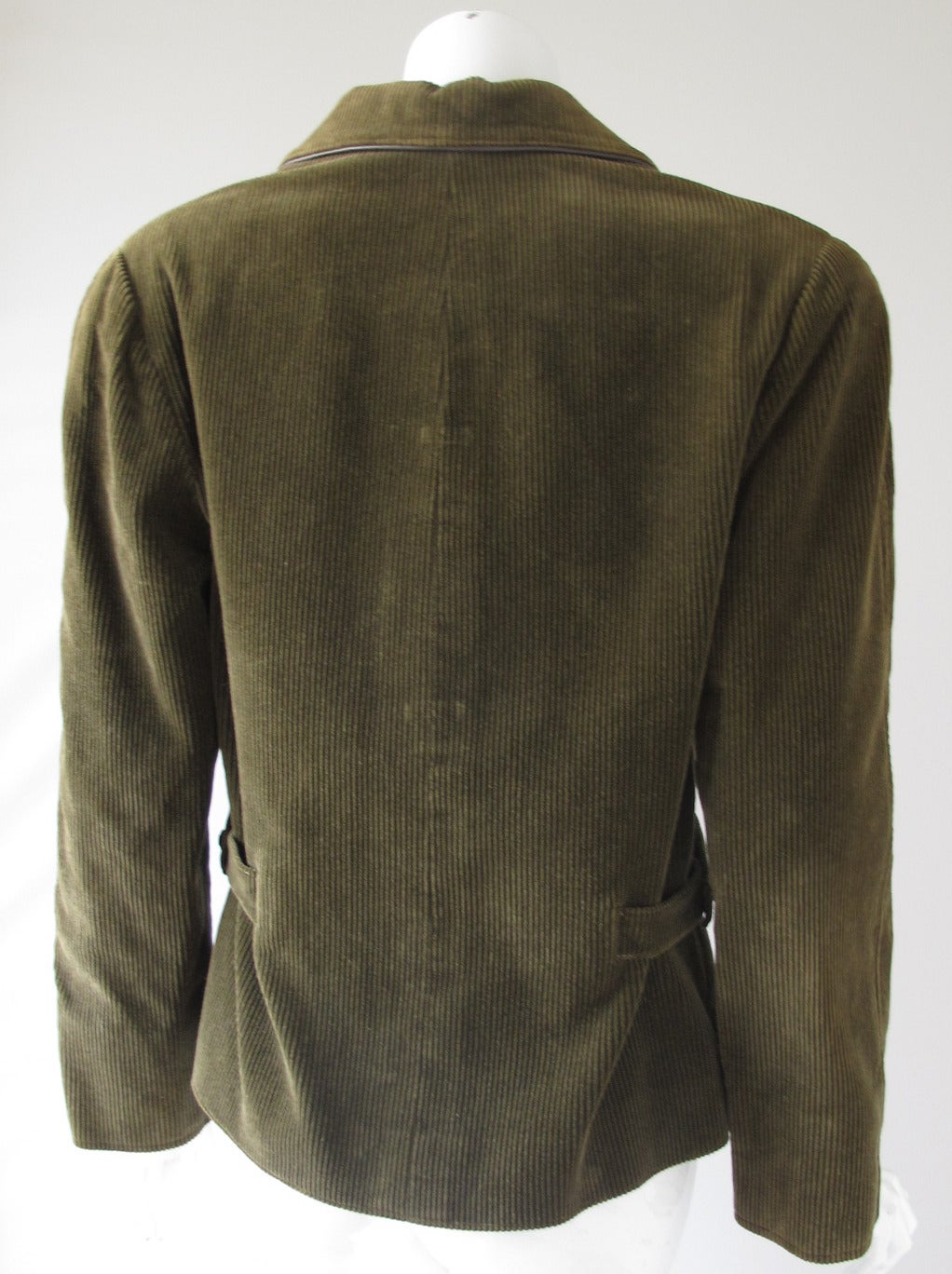 Vintage Hermes Corduroy Jacket w/Leather Trim In Excellent Condition In Studio City, CA