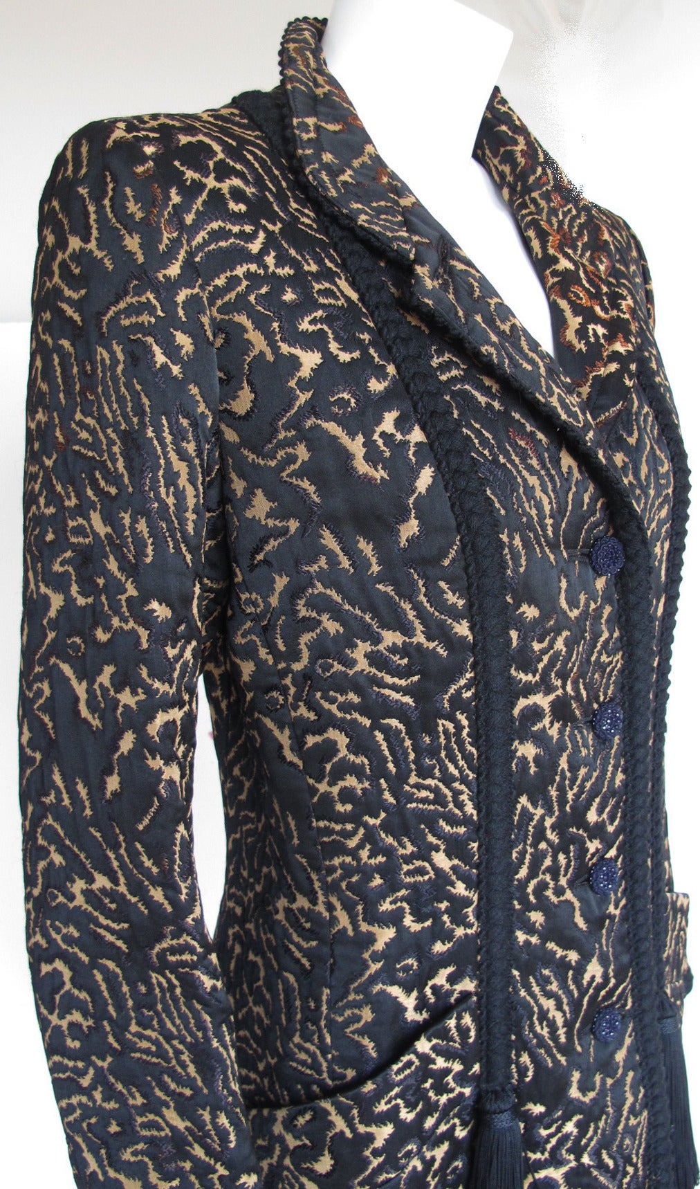 Yves Saint Laurent Silk Brocade Printed Evening Jacket w/Braid & Tassel Trim In Excellent Condition In Studio City, CA