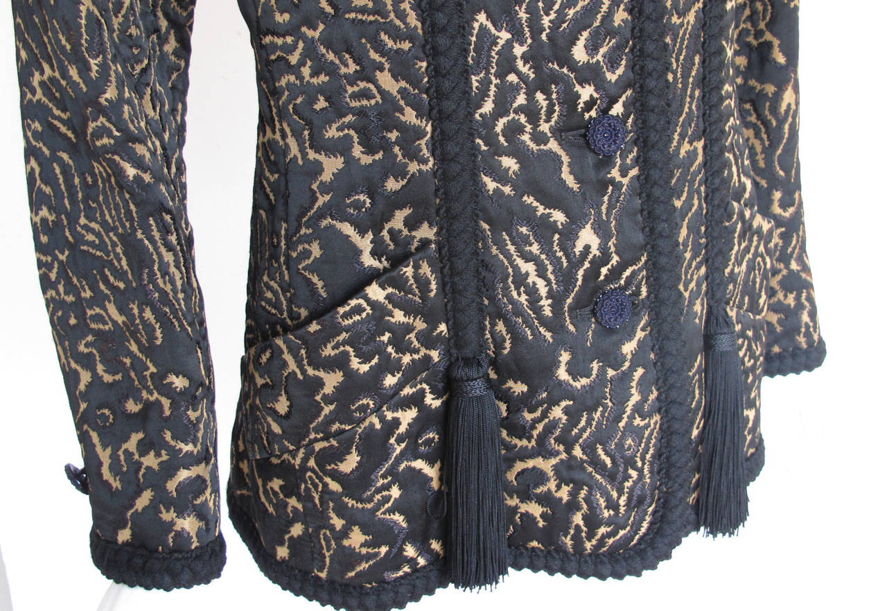 Women's Yves Saint Laurent Silk Brocade Printed Evening Jacket w/Braid & Tassel Trim