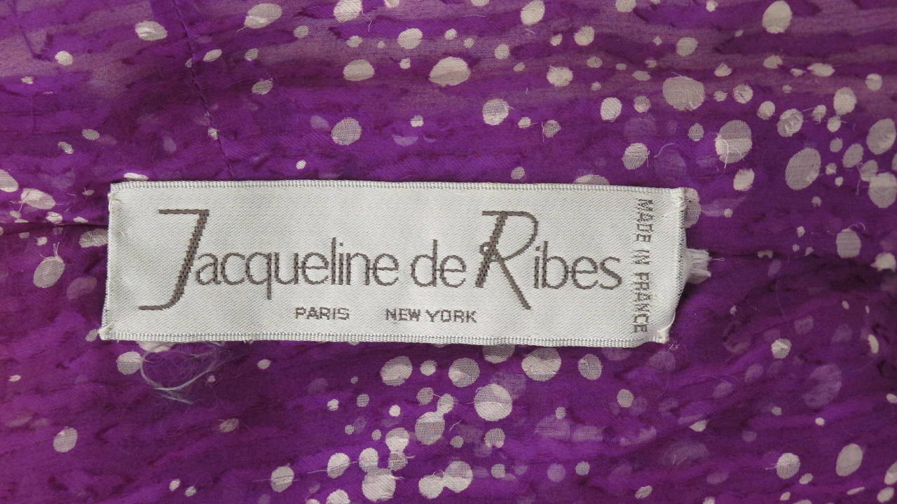 Jacqueline de Ribes Printed Chiffon Cocktail Dress w/Plunge Neck & Side Slit 4