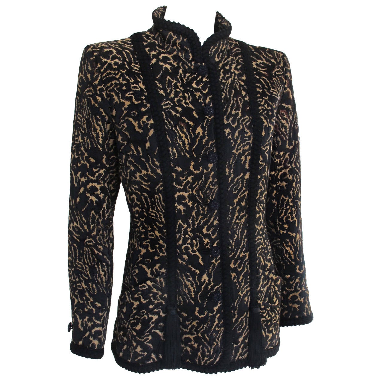 Yves Saint Laurent Silk Brocade Printed Evening Jacket w/Braid & Tassel Trim