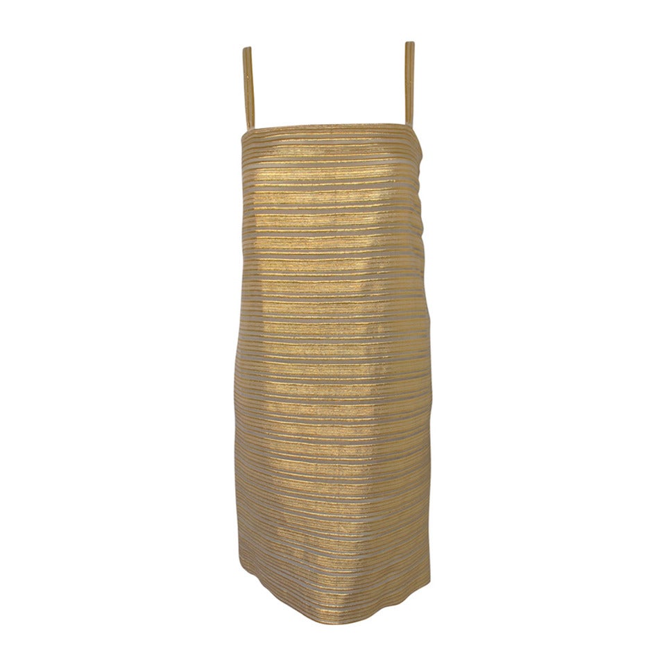 A Missoni Metallic Gold & Creme Striped Cocktail Dress w/Original Tags For Sale