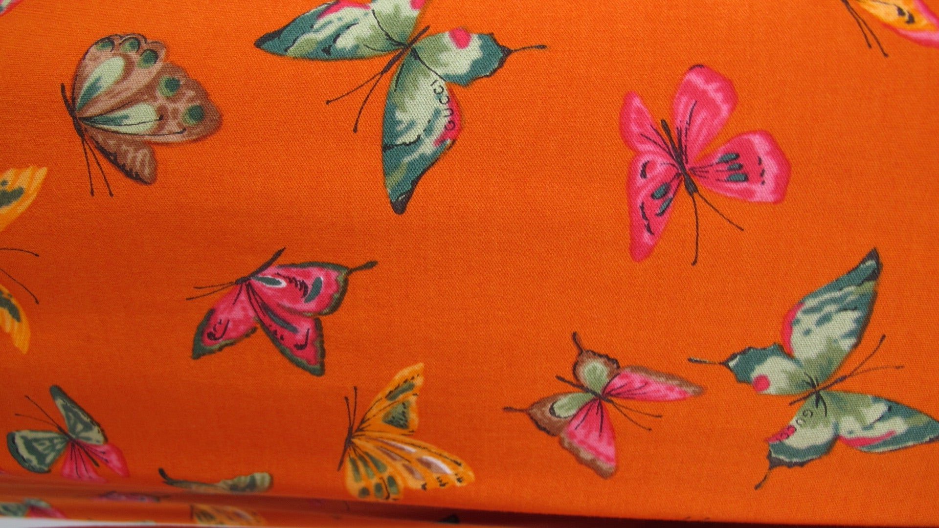 1970s Gucci Cotton Shirt Dress in Orange w/Butterfly Print 1