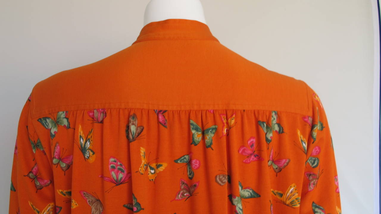 1970s Gucci Cotton Shirt Dress in Orange w/Butterfly Print 3