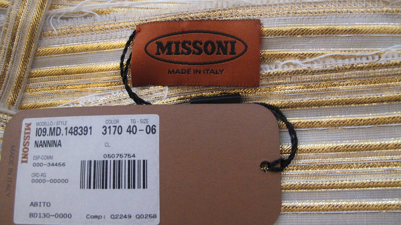 A Missoni Metallic Gold & Creme Striped Cocktail Dress w/Original Tags For Sale 1