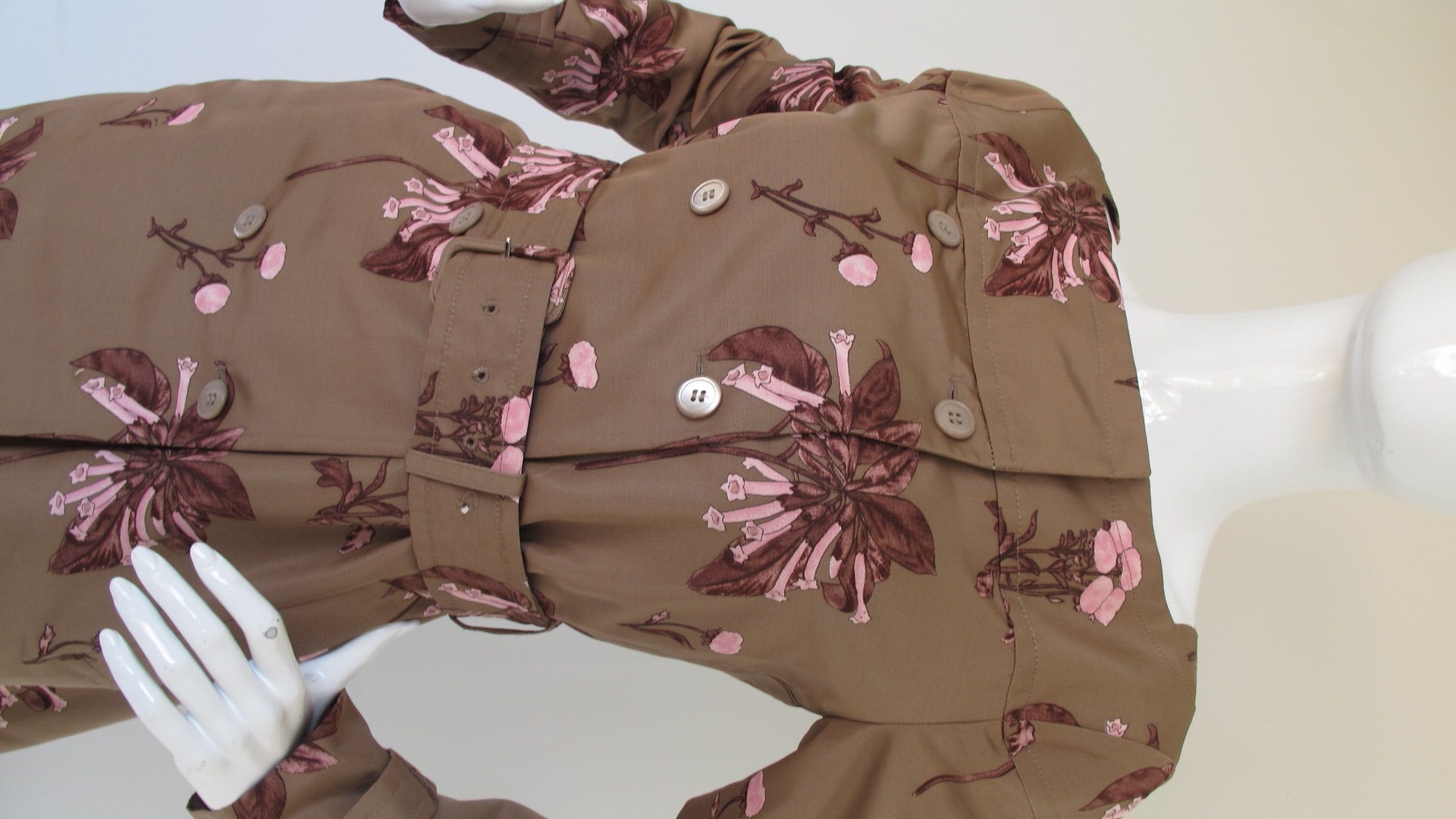 Brown Prada Floral Print 100% Silk Double-Breasted Coat