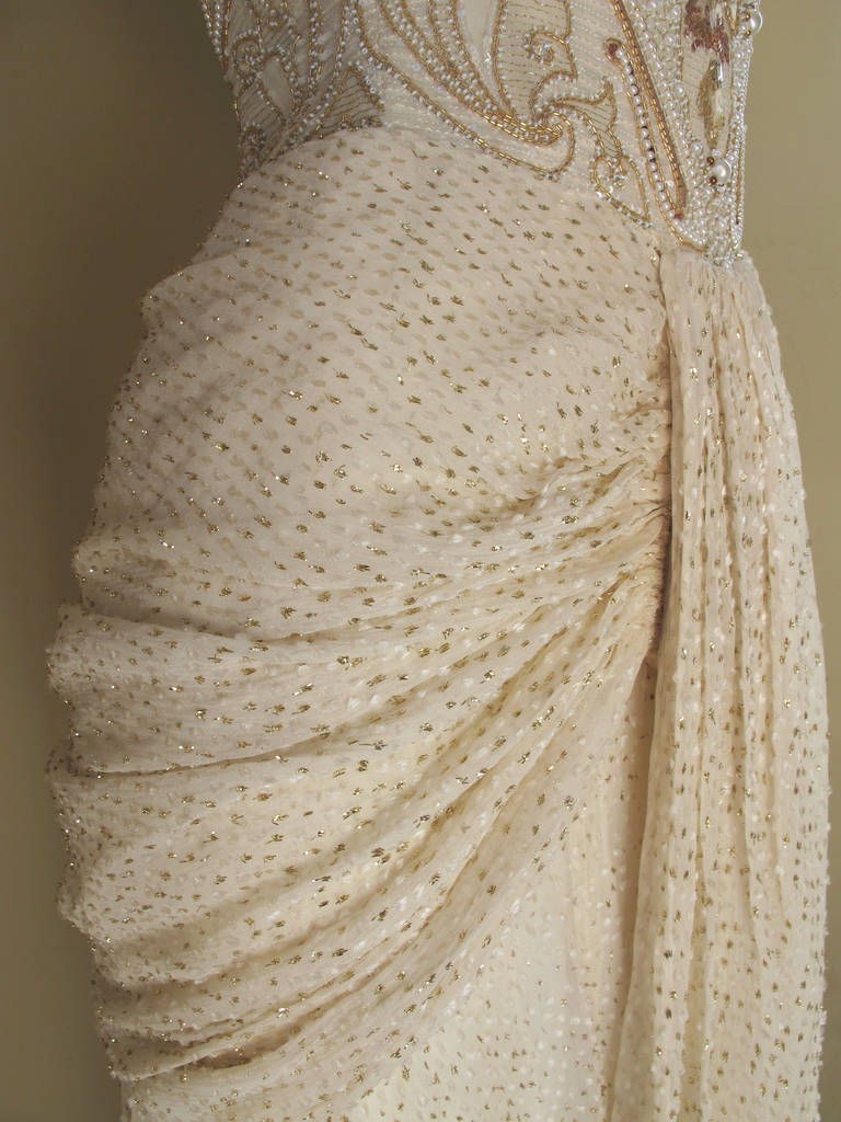 Beige Givenchy Haute Couture Silk Evening Gown w/Beading & Embroidery n°66242